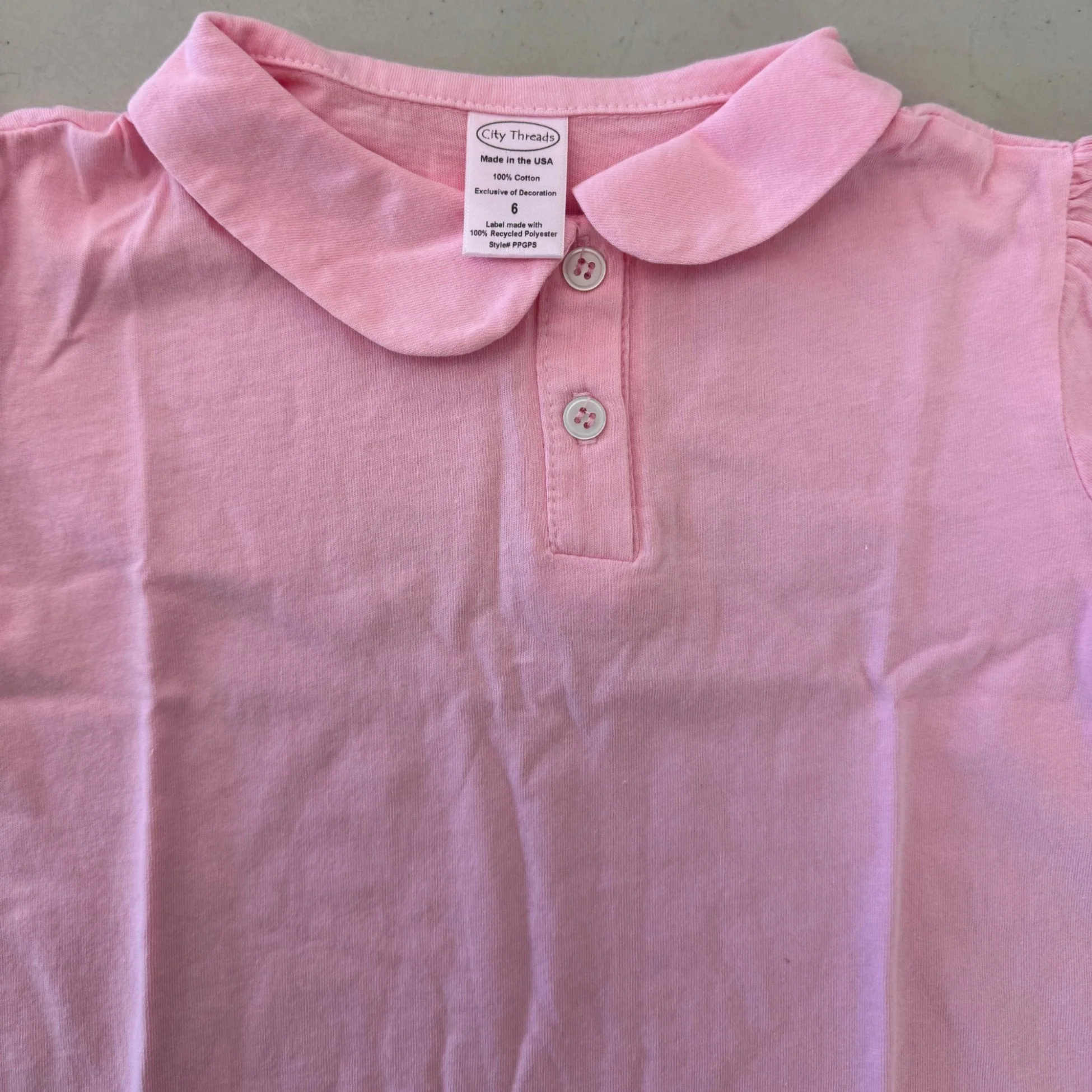 Girls Soft Cotton Jersey Peter Pan Collar Polo Puff Short Sleeve Tee-Seconds | Damage Bright Light Blue - Remutear