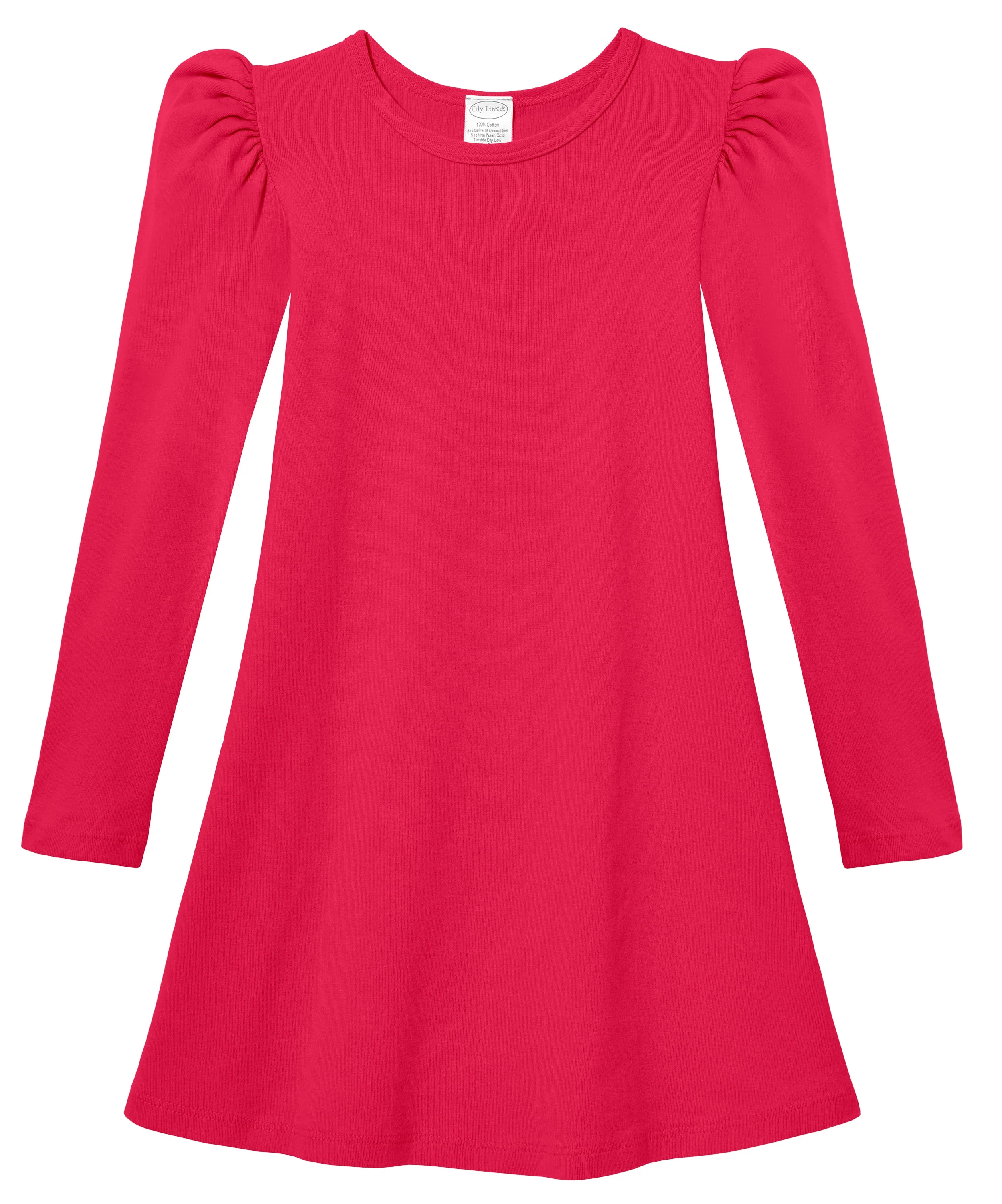 Girls Soft Cotton Puff Long Sleeve Dress | Candy Apple - Remutear