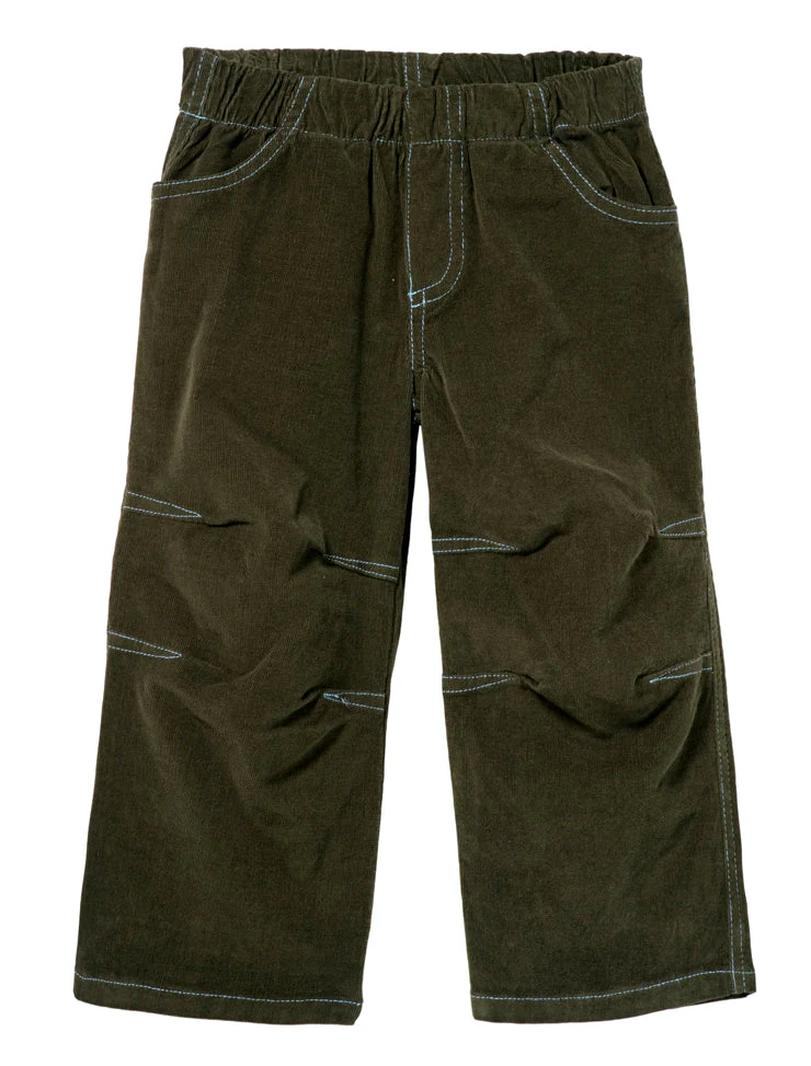 Soft Stretch Cord Pants With Knee Articulation - Contrast Stitch | Army Green - Remutear