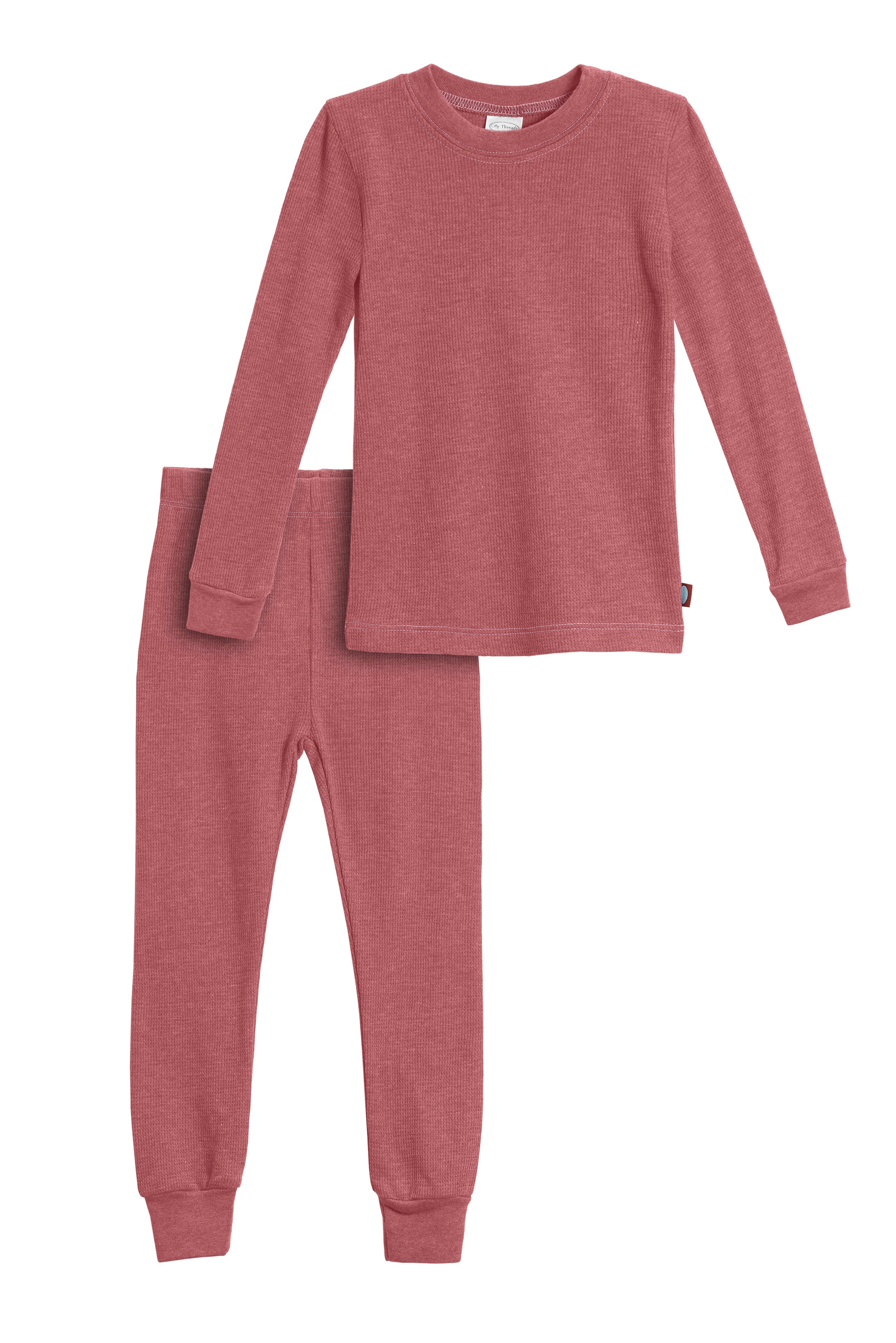 Girls Soft & Cozy Thermal 2-Piece Long Johns | Red w- Light Pink Stitch - Remutear