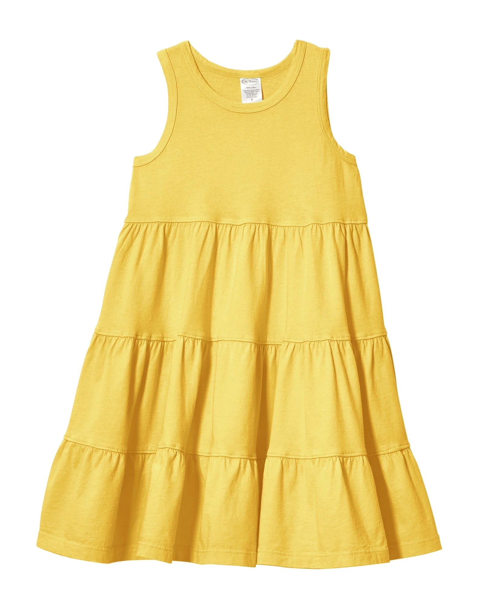 Girls Soft Cotton Jersey Tiered Tank Dress | Yellow - Remutear