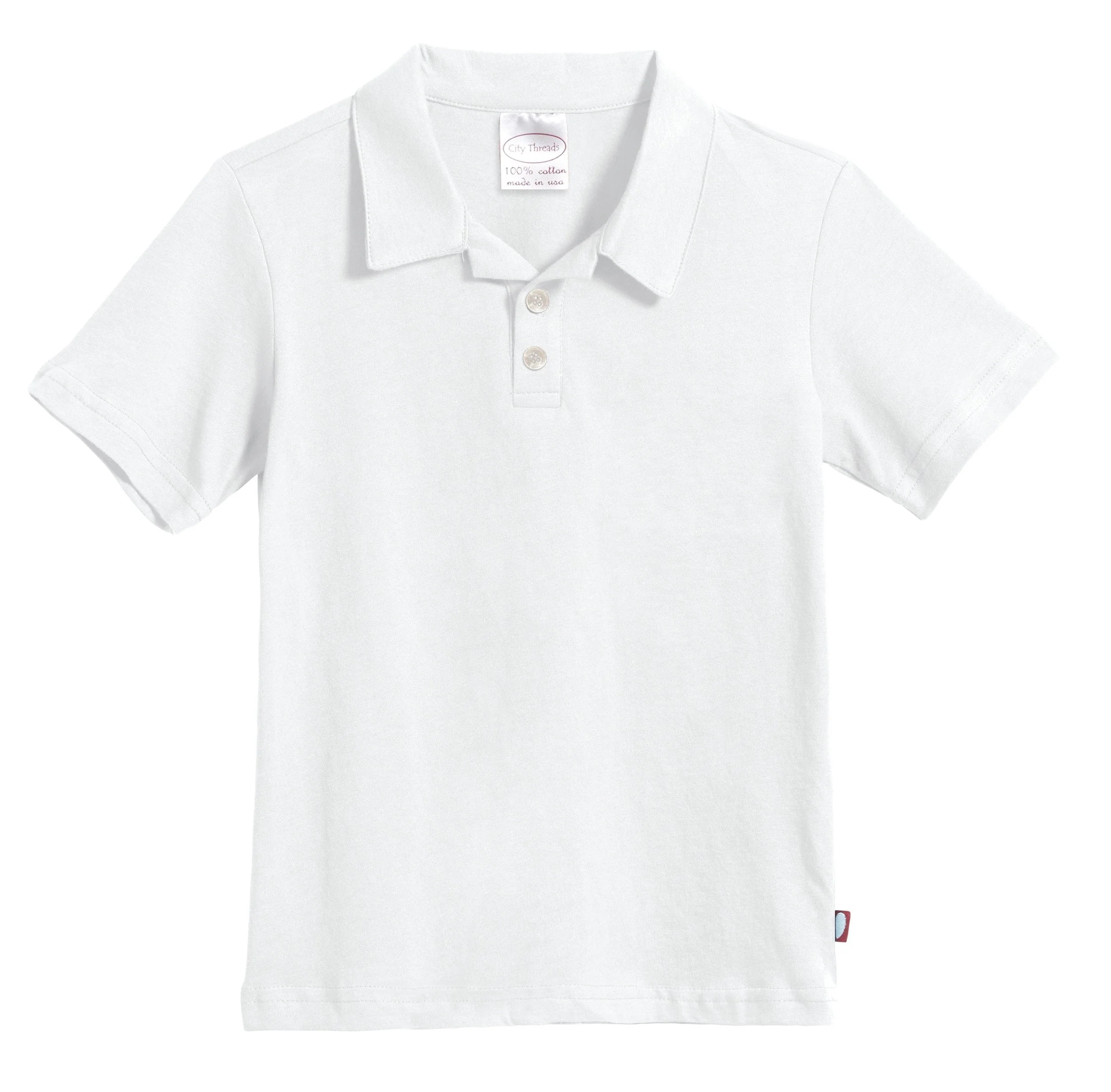 Boys Soft Cotton Jersey 2-Button Short Sleeve Polo Shirt | White - Remutear