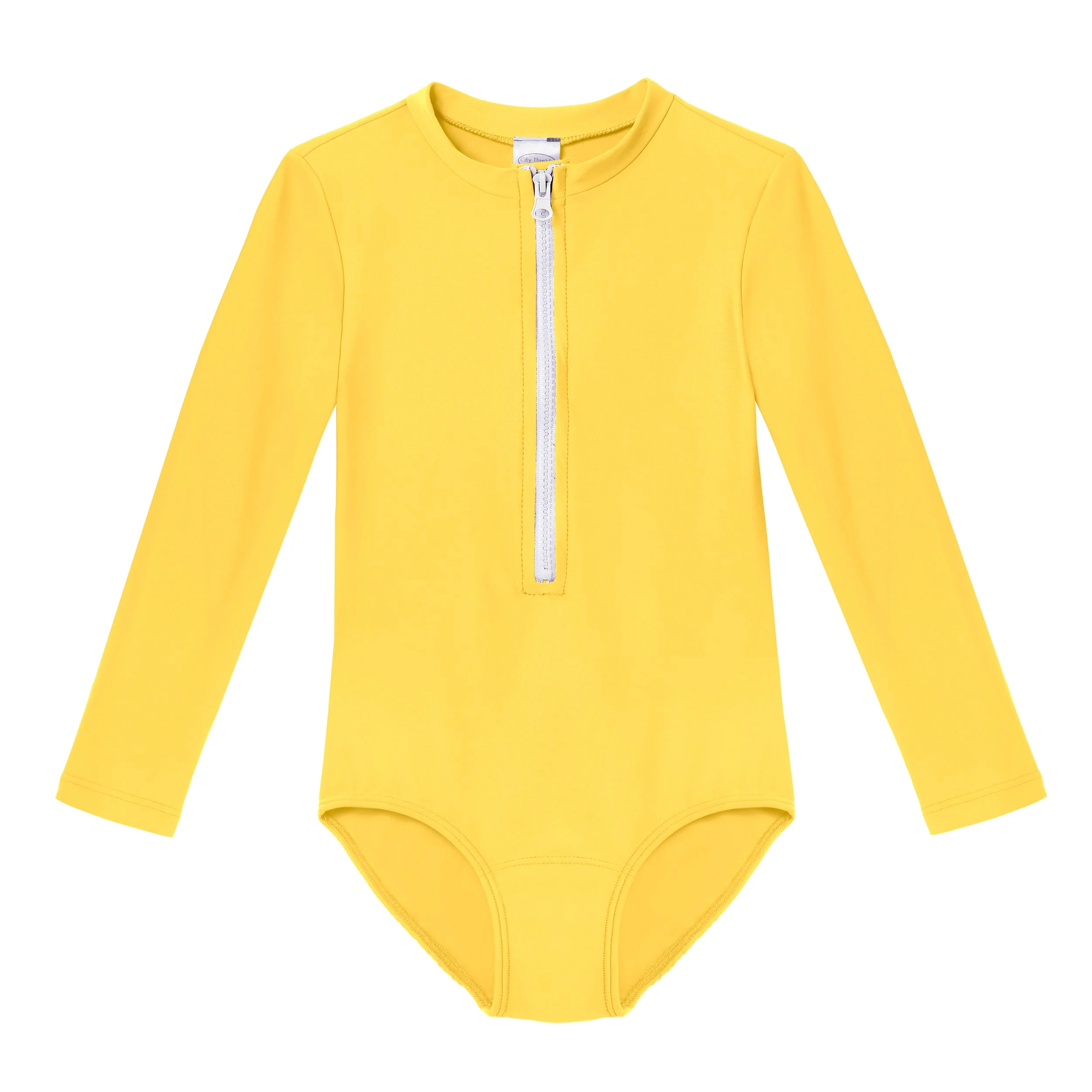 Girls UPF 50+ One-Piece Long Sleeve Swimsuit | Yellow - Remutear