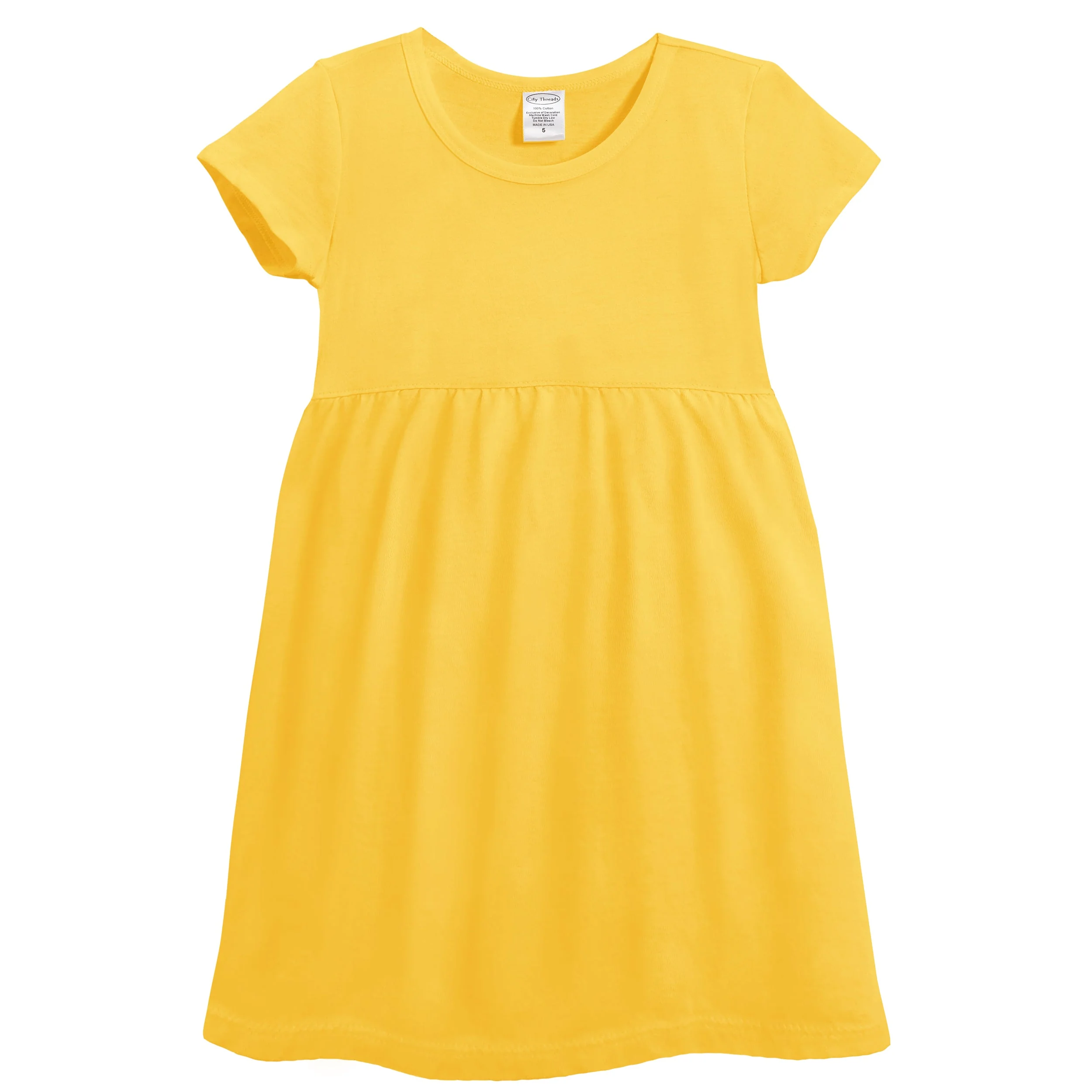Soft Organic Cotton Empire Short Sleeve Sundress | Yellow - Remutear