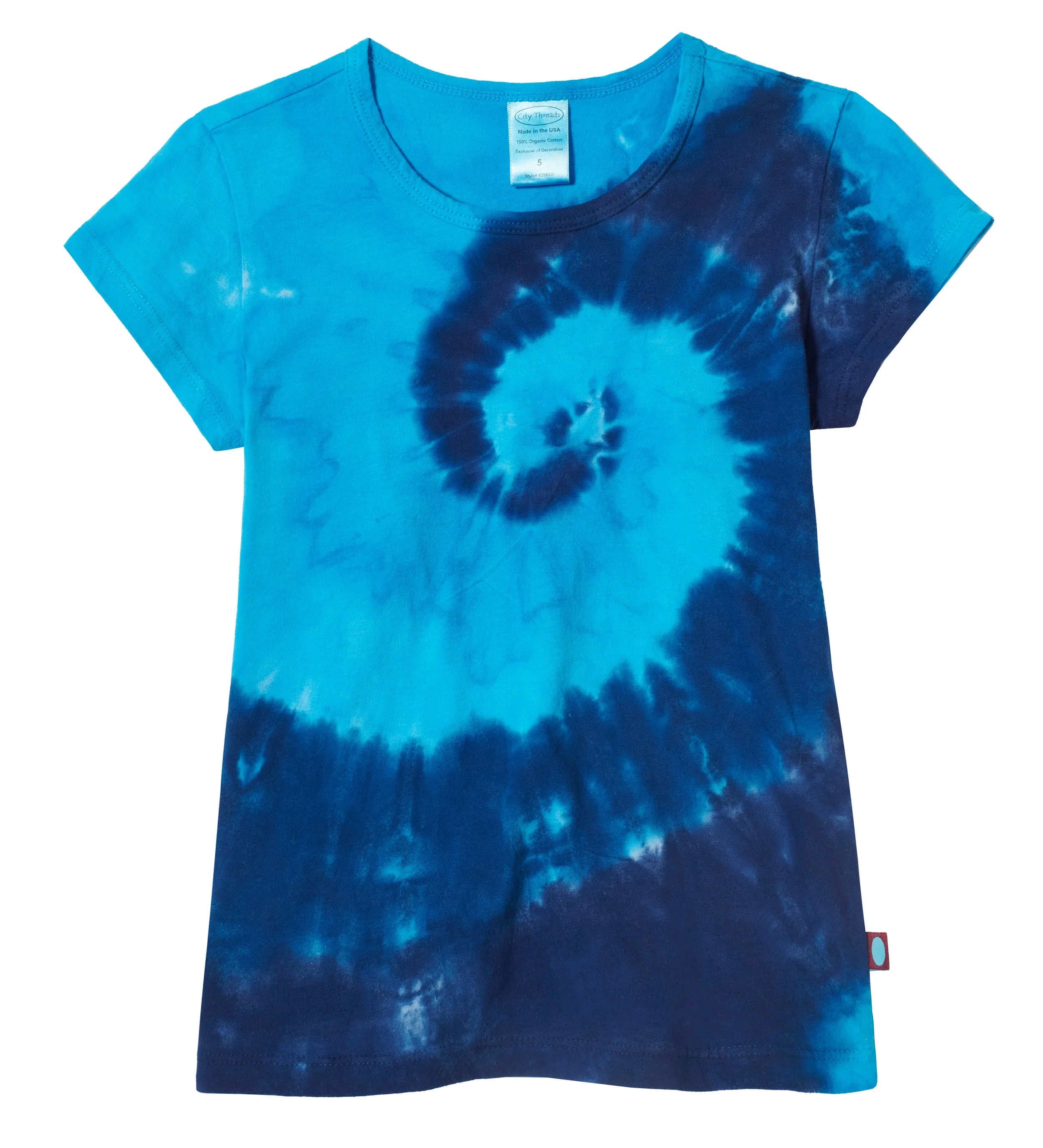 Girls Tie-Dye Soft Organic Cotton Jersey Cap Sleeve Crew Tee | Blues Spiral - Remutear