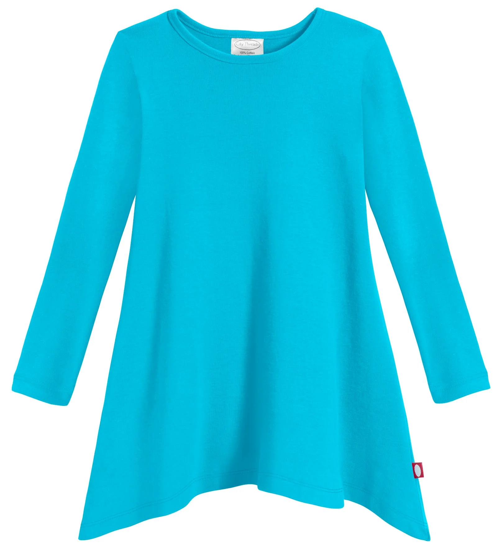 Girls Soft Cotton Jersey Long Sleeve Shark Bite Tunic | Turquoise - Remutear