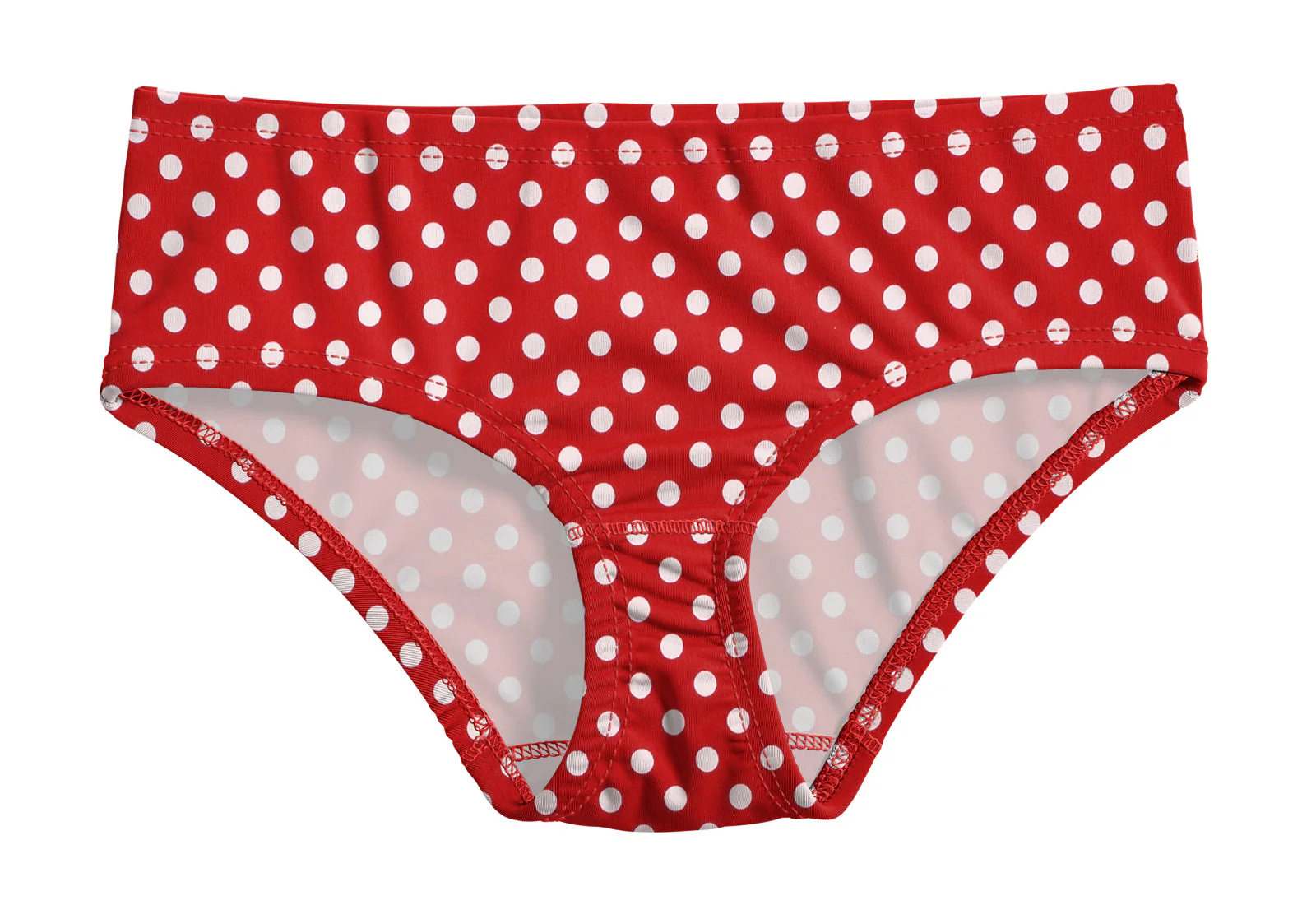 Girls UPF 50+ Printed Swim Briefs  | Red w- White Polka Dot - Remutear