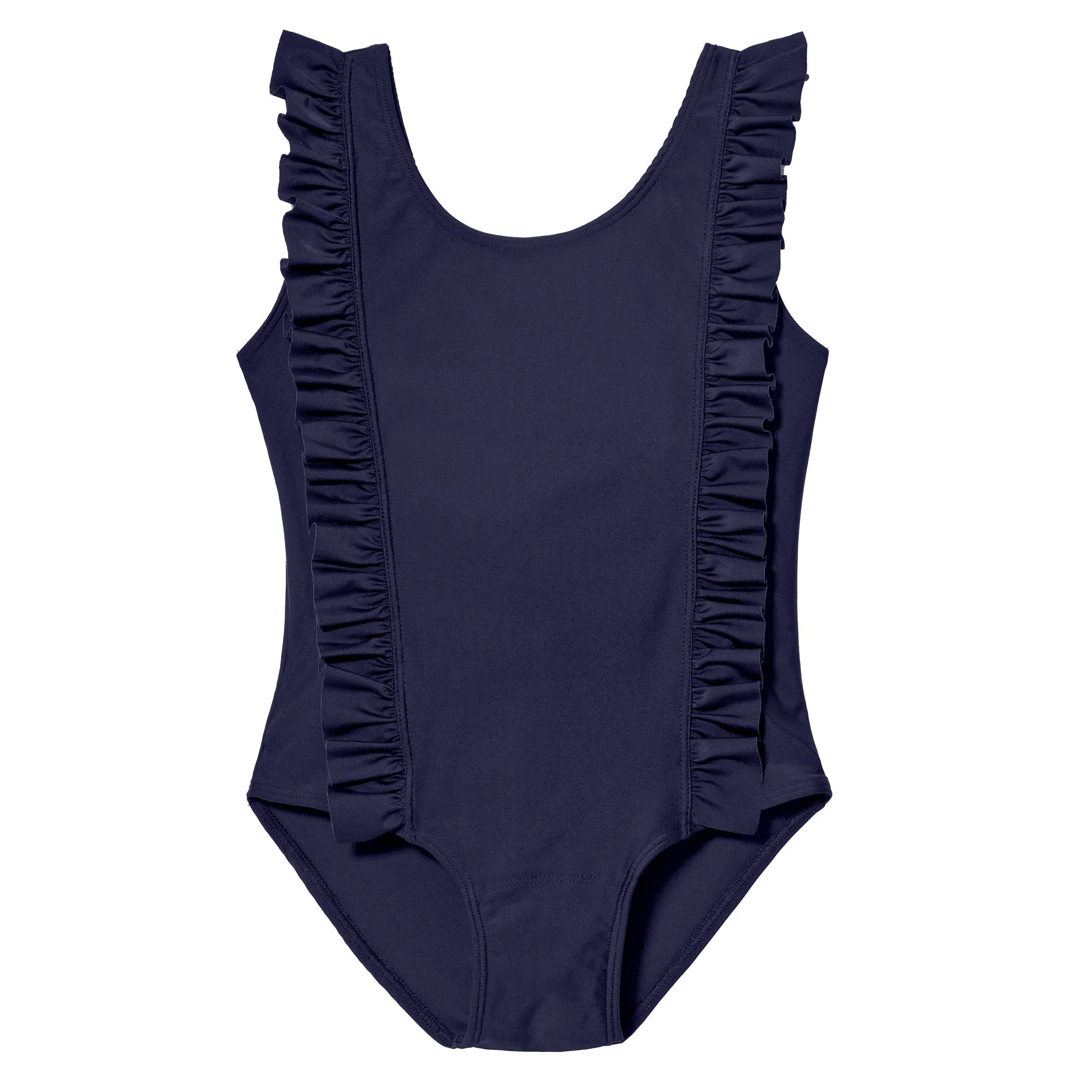 Girls UPF 50+ One-Piece Ruffle Front Swimsuit  | Navy - Remutear