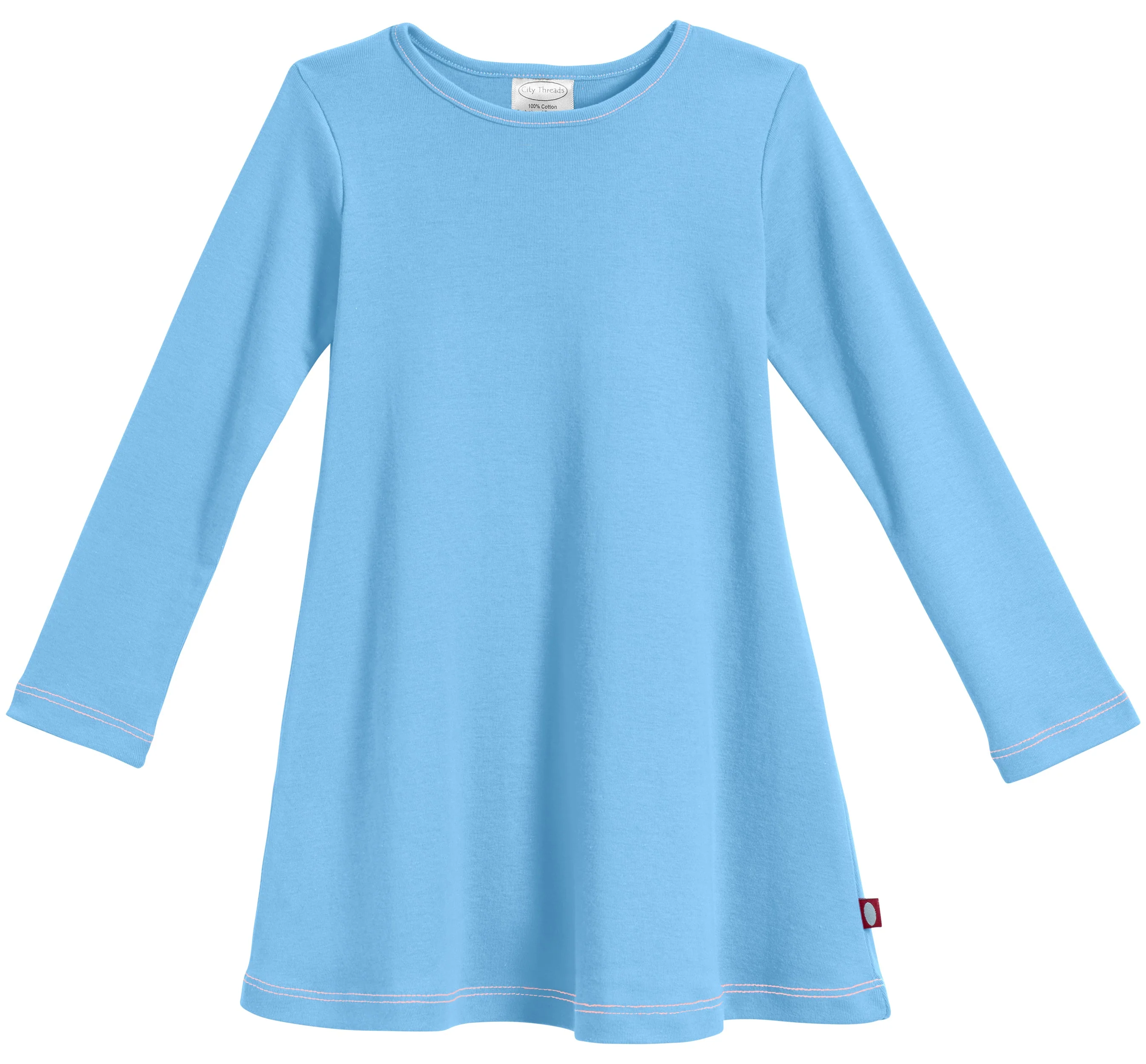 Girls Soft Cotton Long Sleeve Baby Rib Dress | Bright Light Blue - Remutear