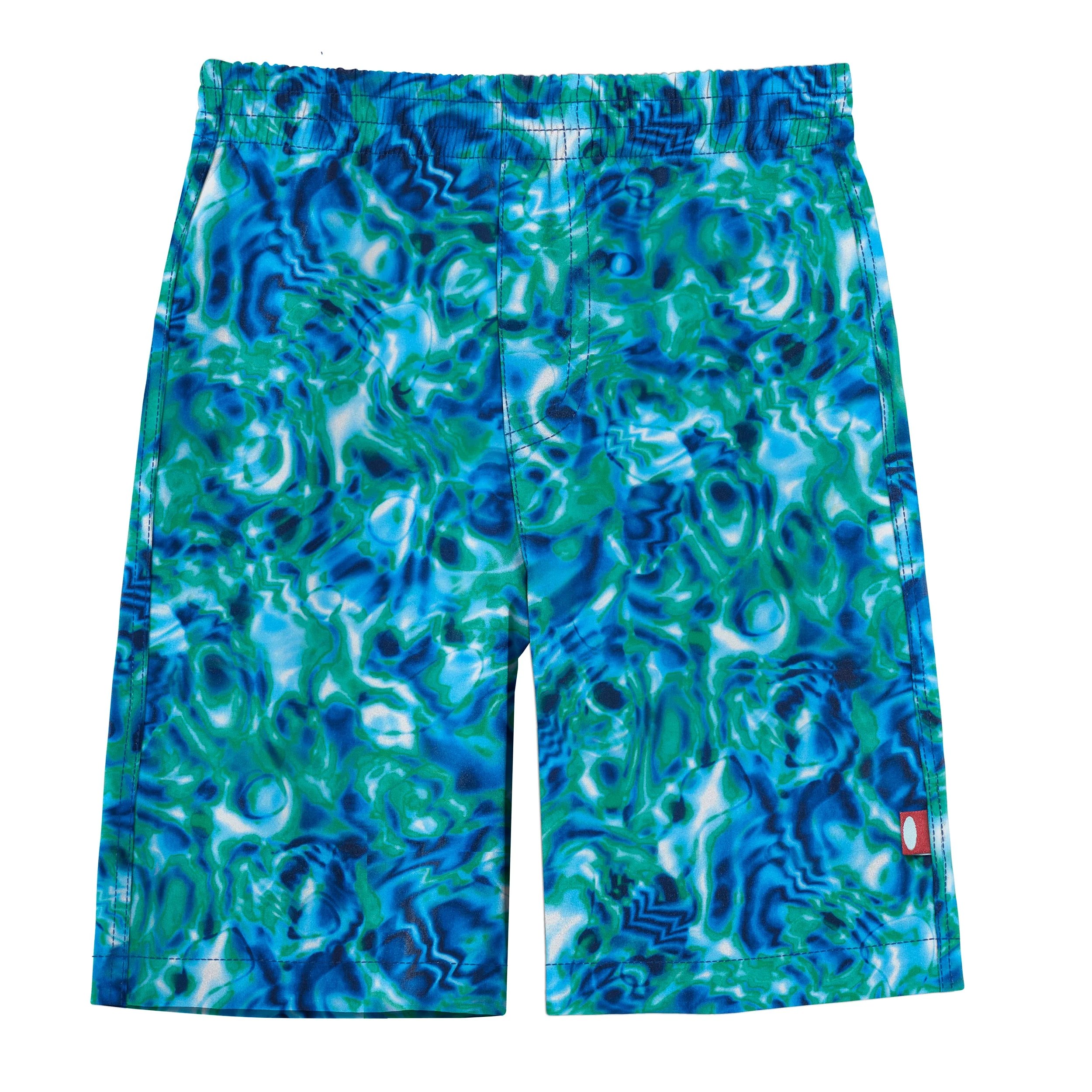 Boys UPF 50+ Recycled Polyester Soft Stretch Below the Knee Printed Swim Board Shorts  | Swirly Waters - Remutear