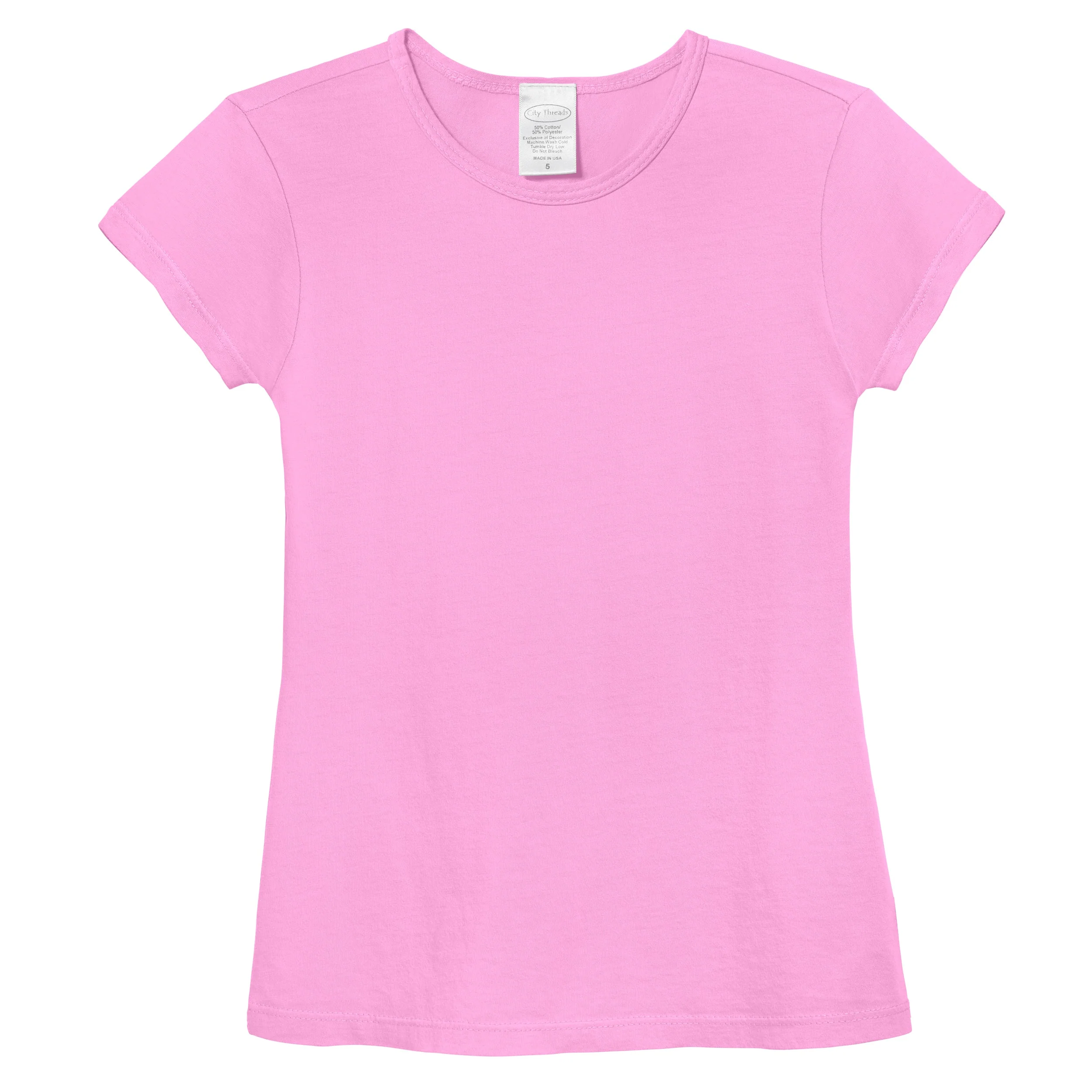 Girls Soft Cotton Jersey Cap Sleeve Crew Tee | Medium Pink - Remutear
