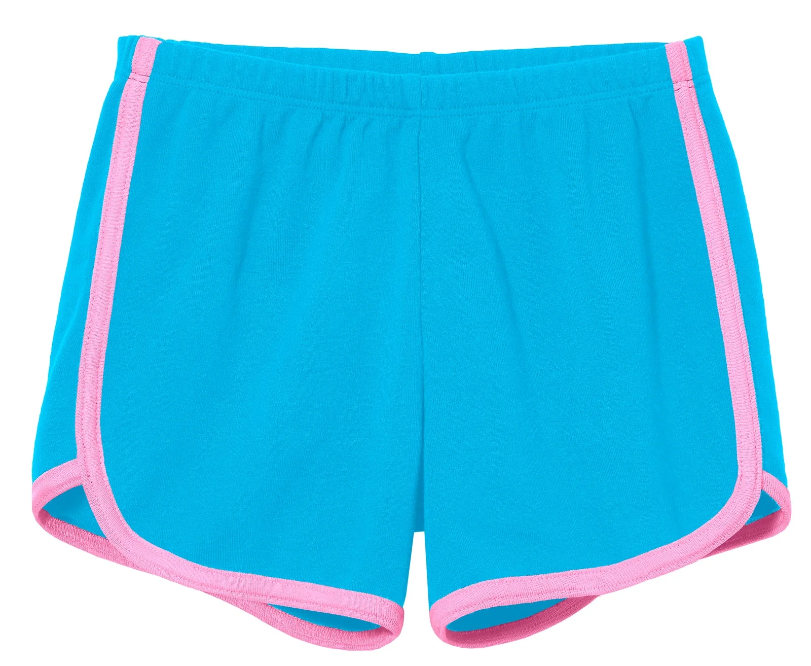 Girls Soft Cotton Knit Short with Trim | Turquoise w. Bubblegum Trim - Remutear