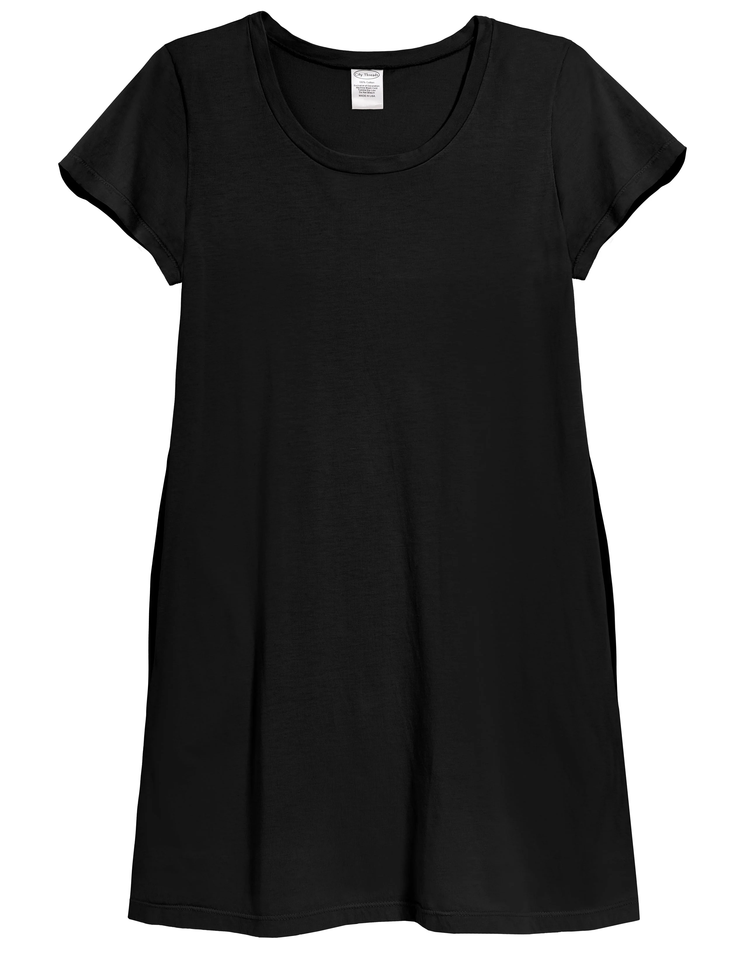 Women's Soft Supima Cotton Easy Cover-Up T-Shirt Pocket Dress | Black - Remutear