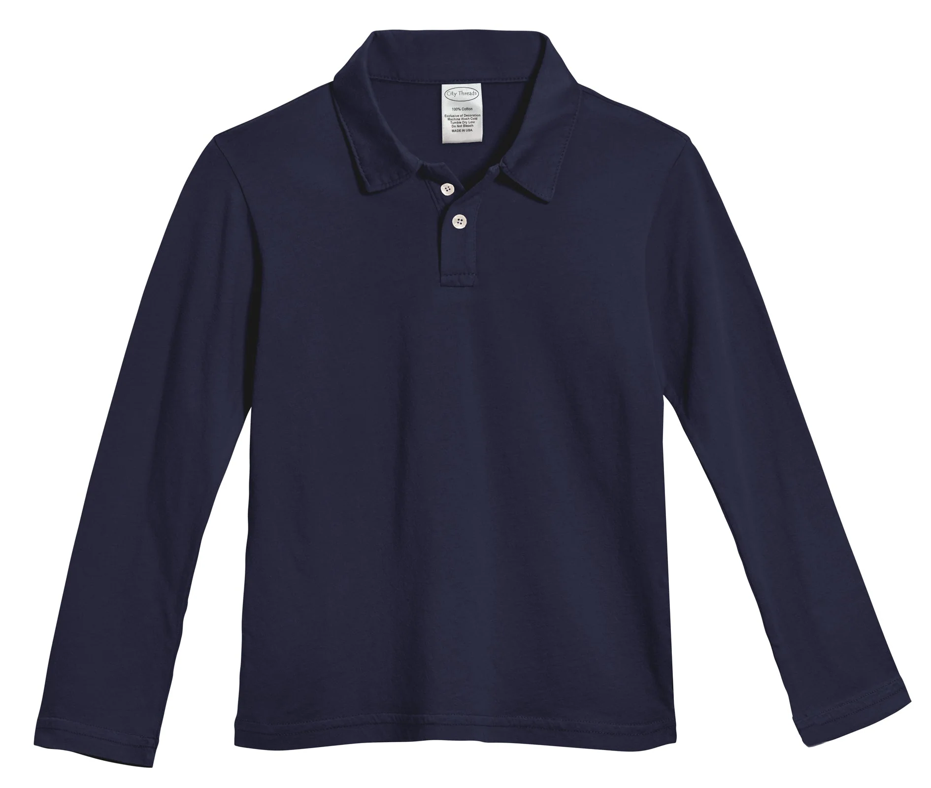Boys Soft Cotton Jersey 2-Button Long Sleeve Polo Shirt | Dark Navy - Remutear