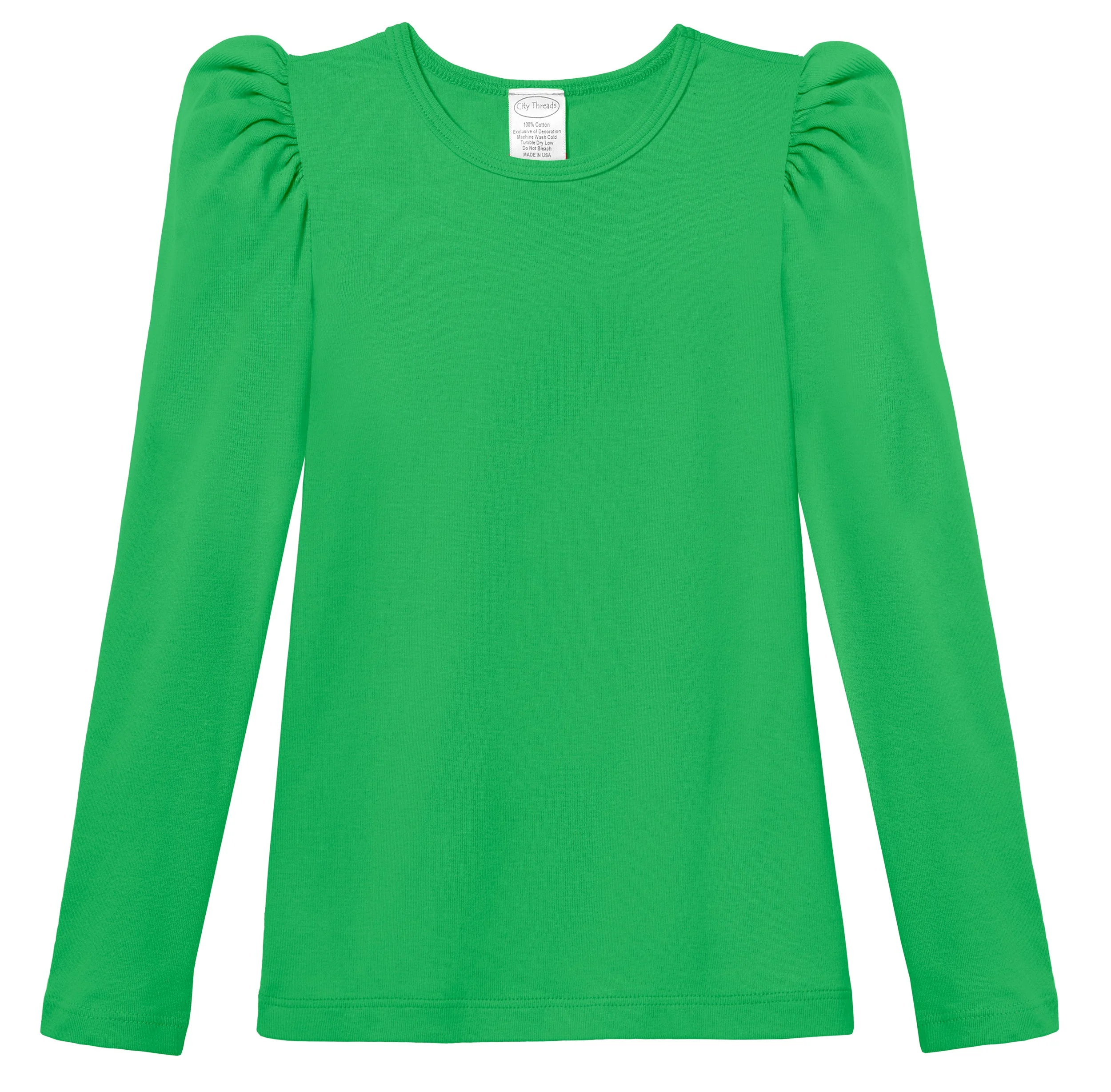 Girls Soft Cotton Puff Long Sleeve Tee | Elf Green - Remutear