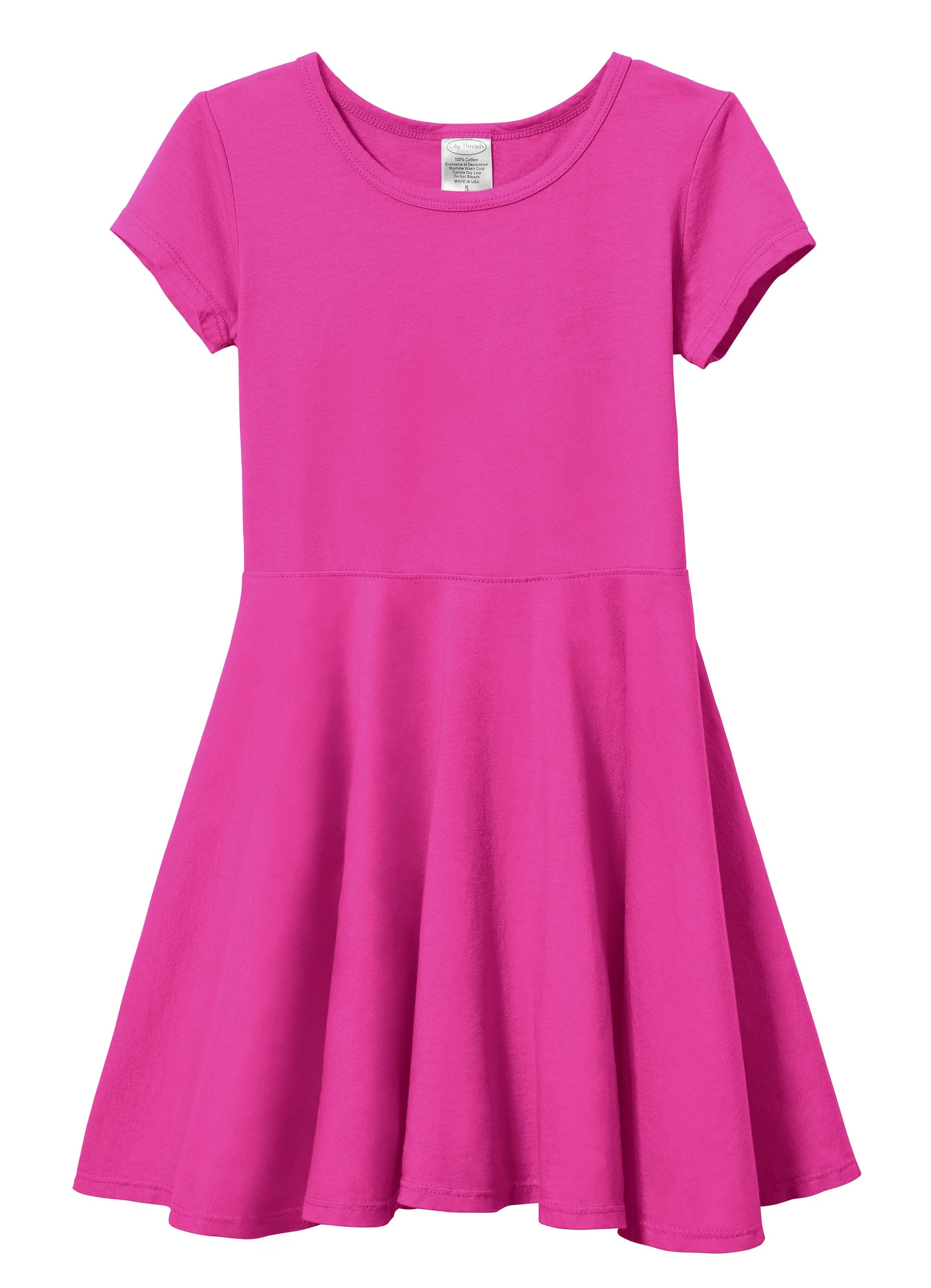 Girls Soft Cotton Jersey Short Sleeve Twirly Dress | Hot Pink - Remutear