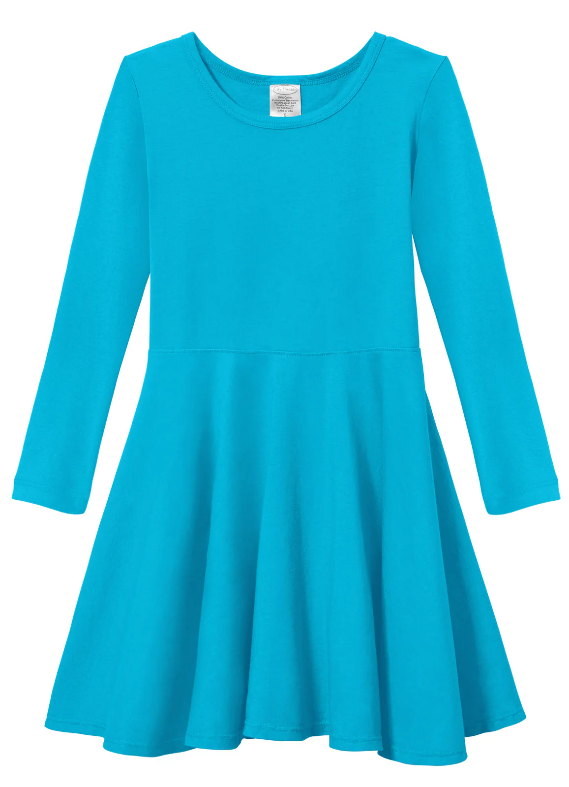 Girls Soft Cotton Jersey Long Sleeve Twirly Dress | Turquoise - Remutear