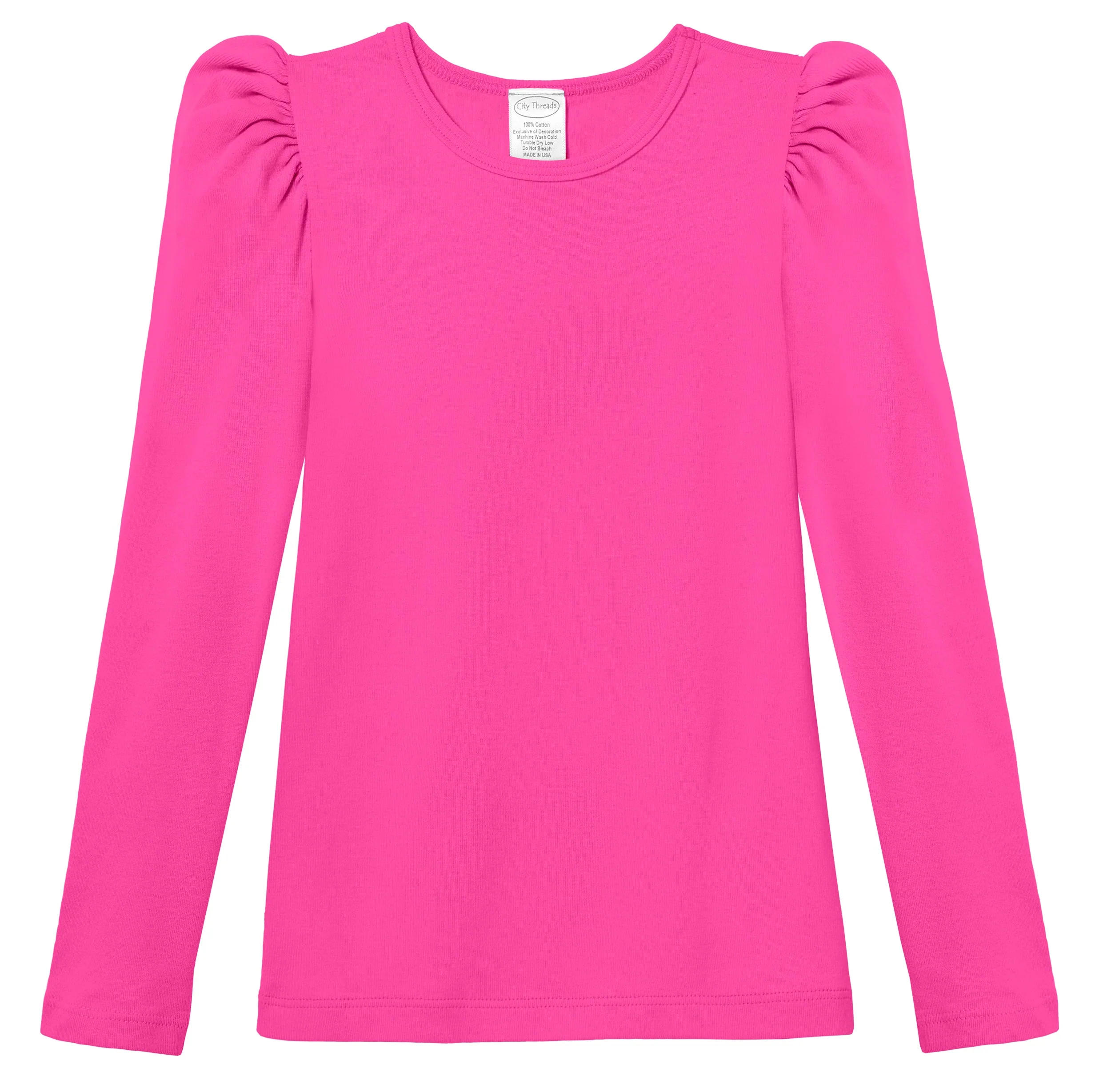 Girls Soft Cotton Puff Long Sleeve Tee | Hot Pink - Remutear