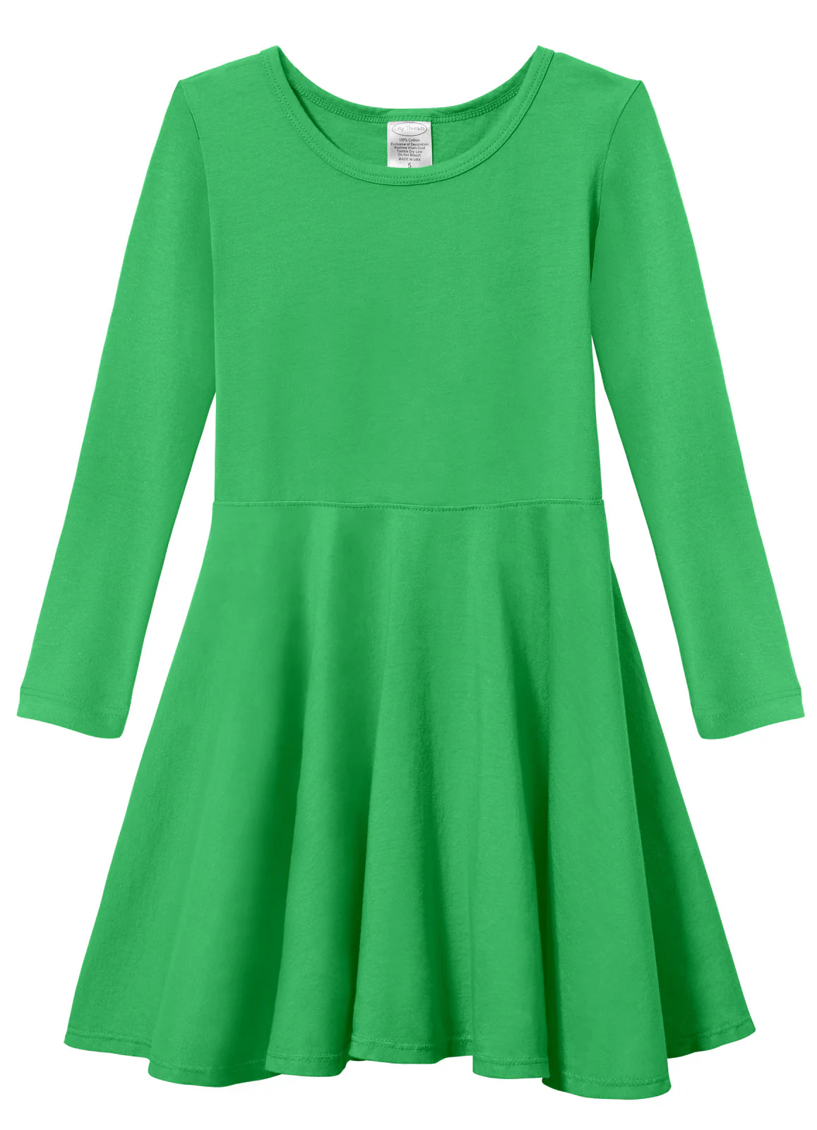 Girls Soft Cotton Jersey Long Sleeve Twirly Dress | Elf Green - Remutear