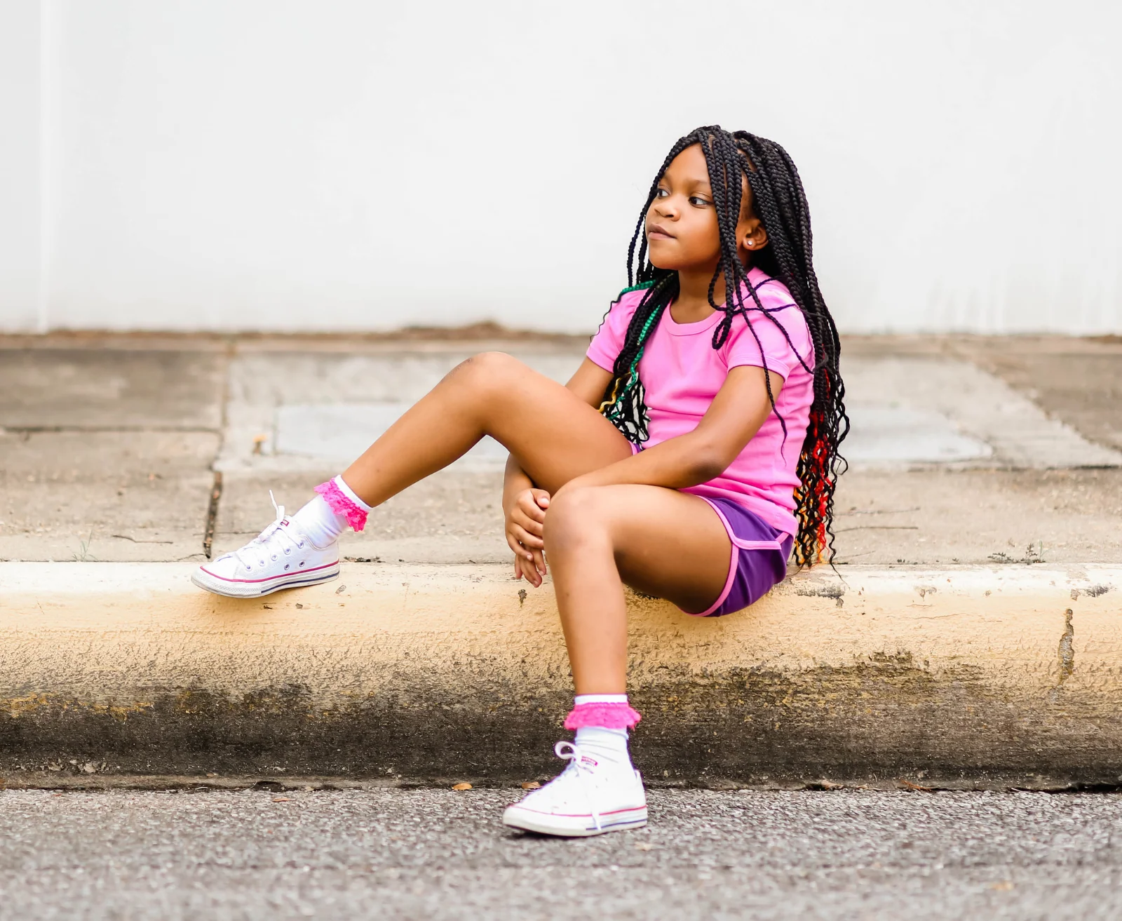 Girls Soft Cotton Knit Short with Trim | Charcoal w. White Trim - Remutear