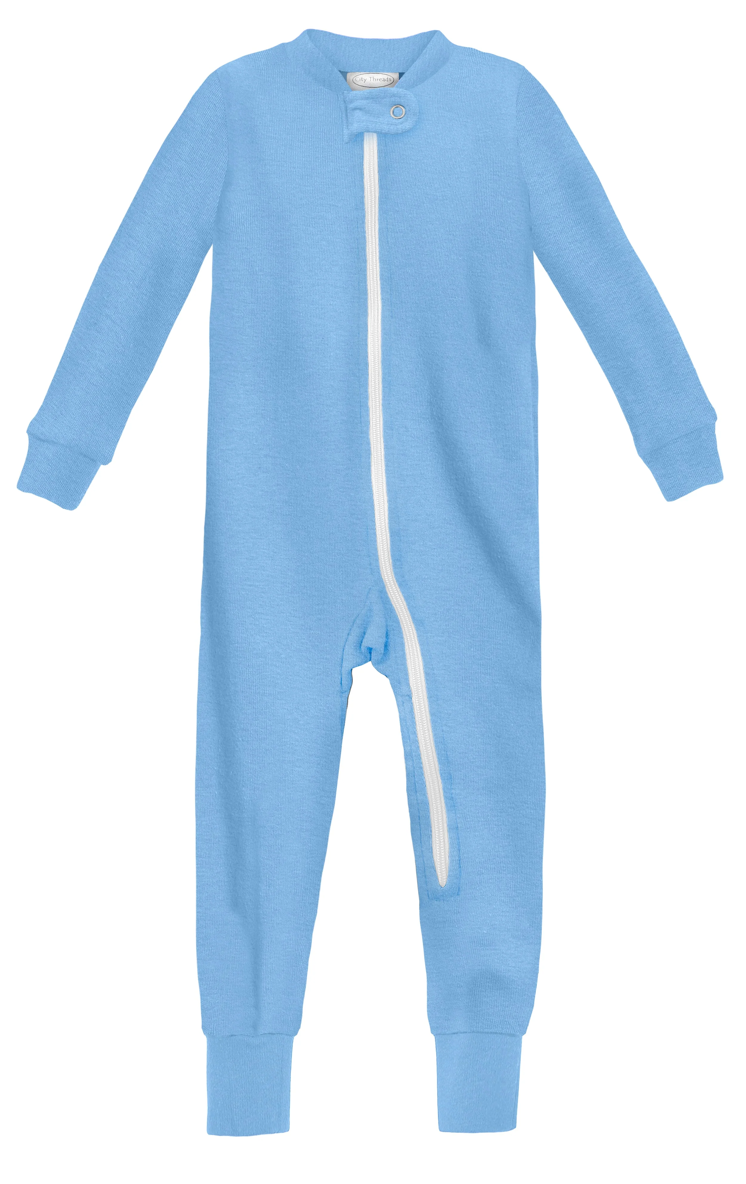 Super-Soft Organic Cotton Footless Zip Footie| Bright Light Blue - Remutear