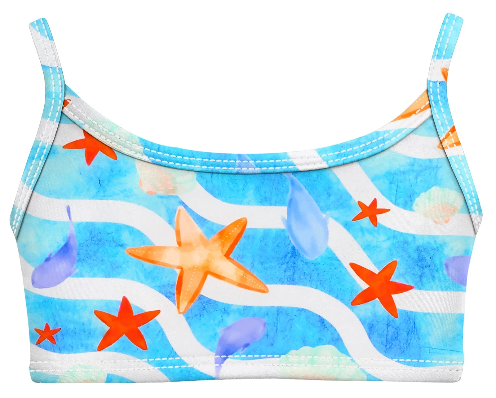 Girls UPF 50+ Printed Bikini Swim Top  | Marine Life - Remutear