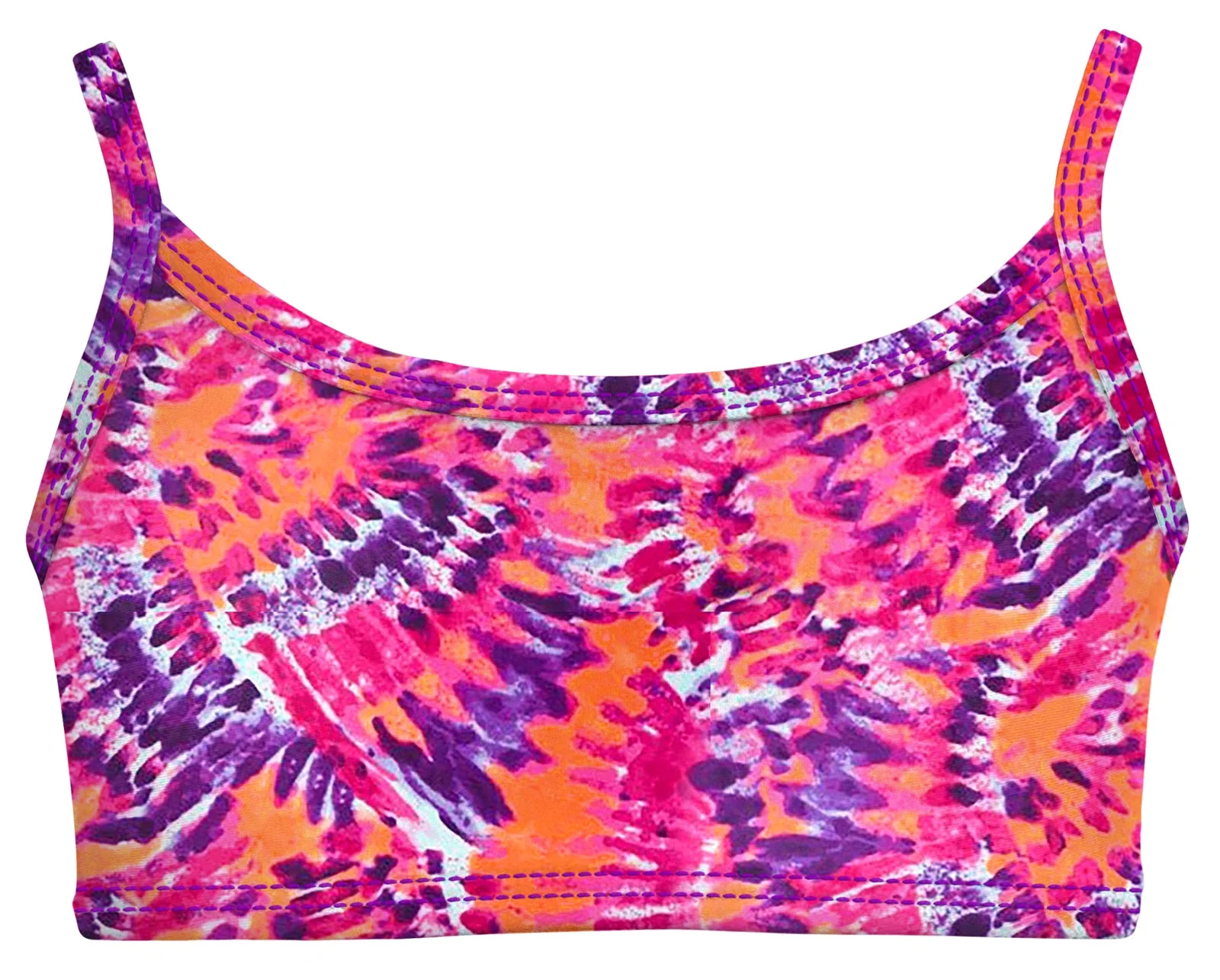 Girls UPF 50+ Printed Bikini Swim Top  | Fiery Tie Dye - Remutear