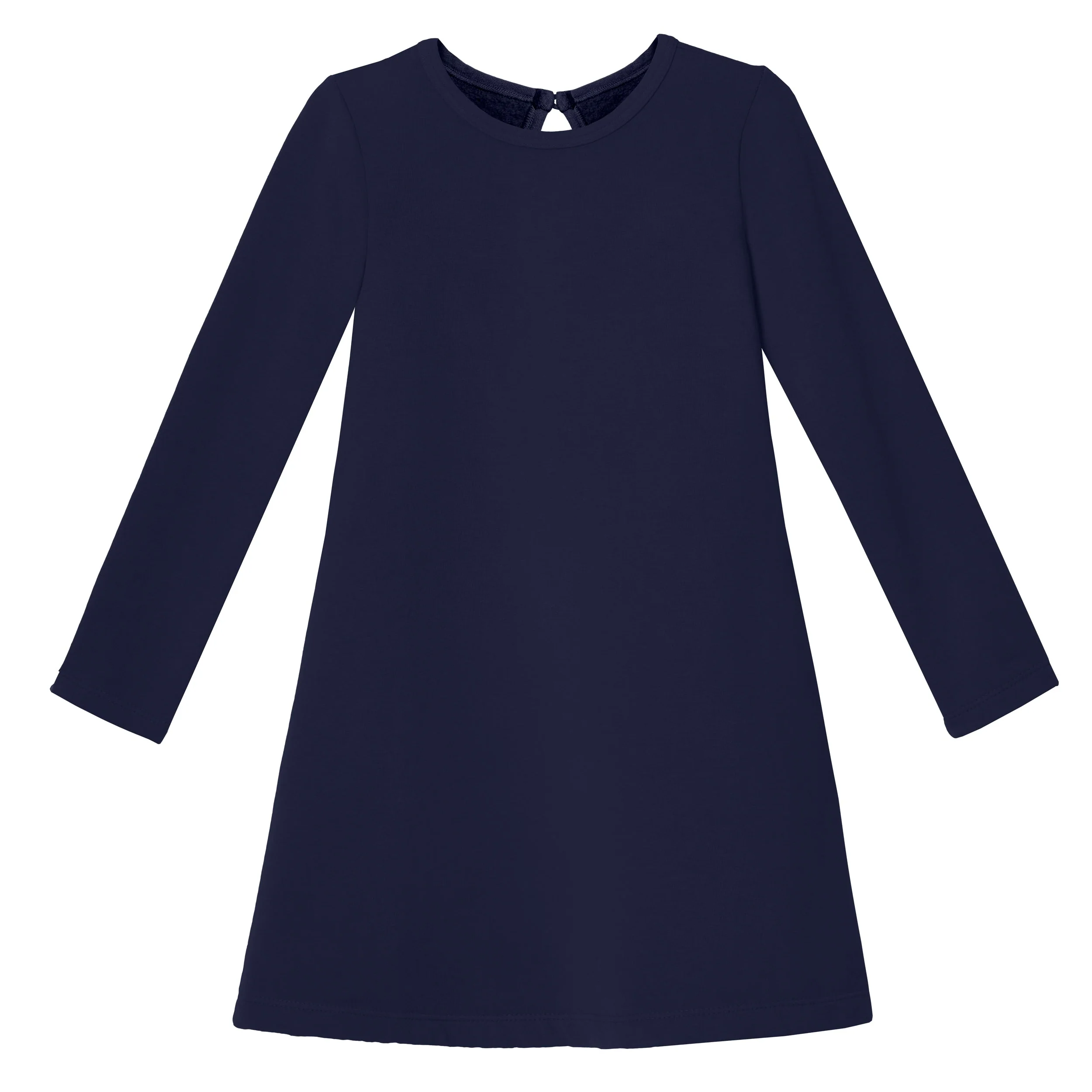 Girls Lightweight Soft Cotton Fleece A-Line Dress| Navy - Remutear