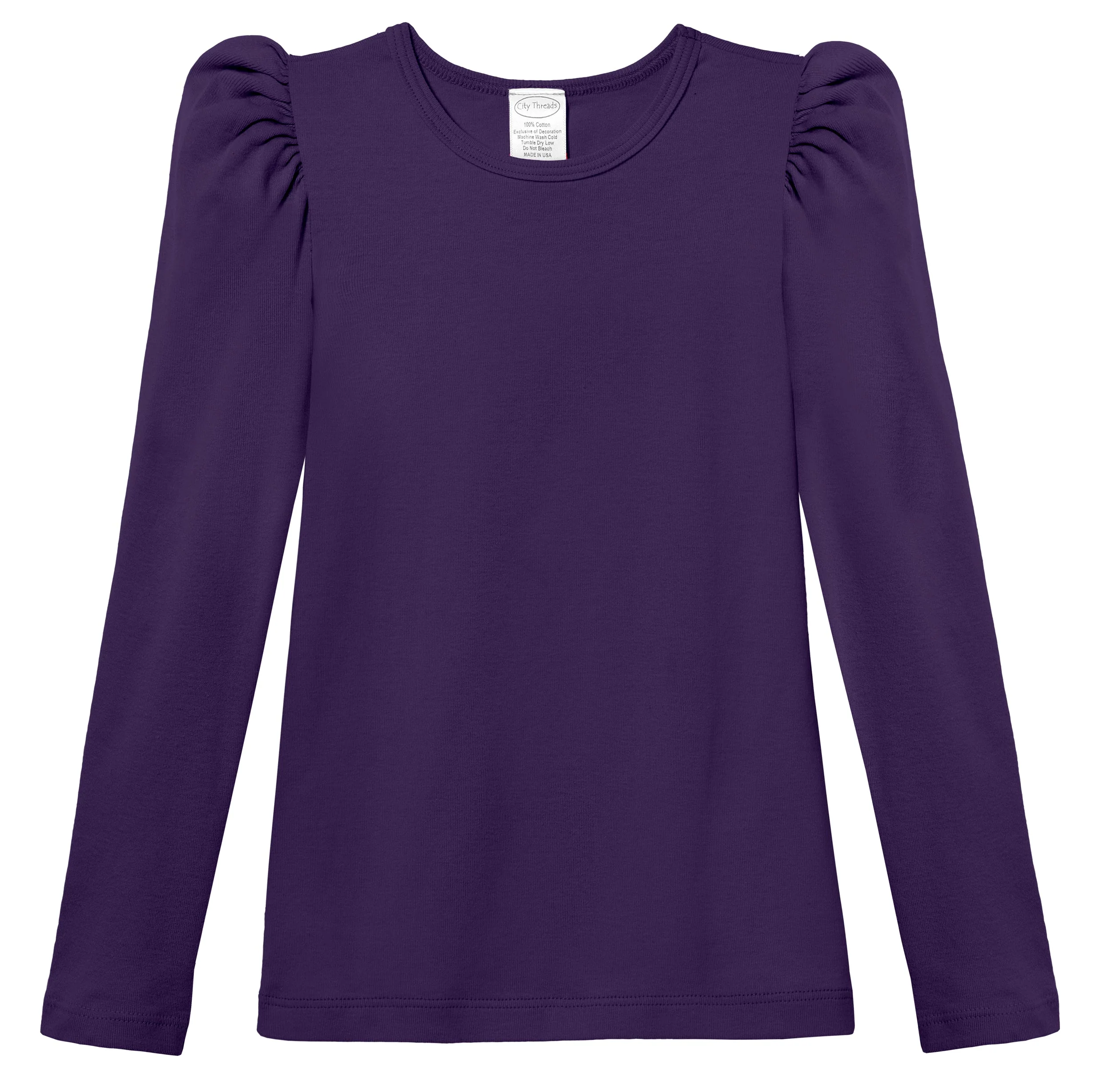 Girls Soft Cotton Puff Long Sleeve Tee | Purple - Remutear