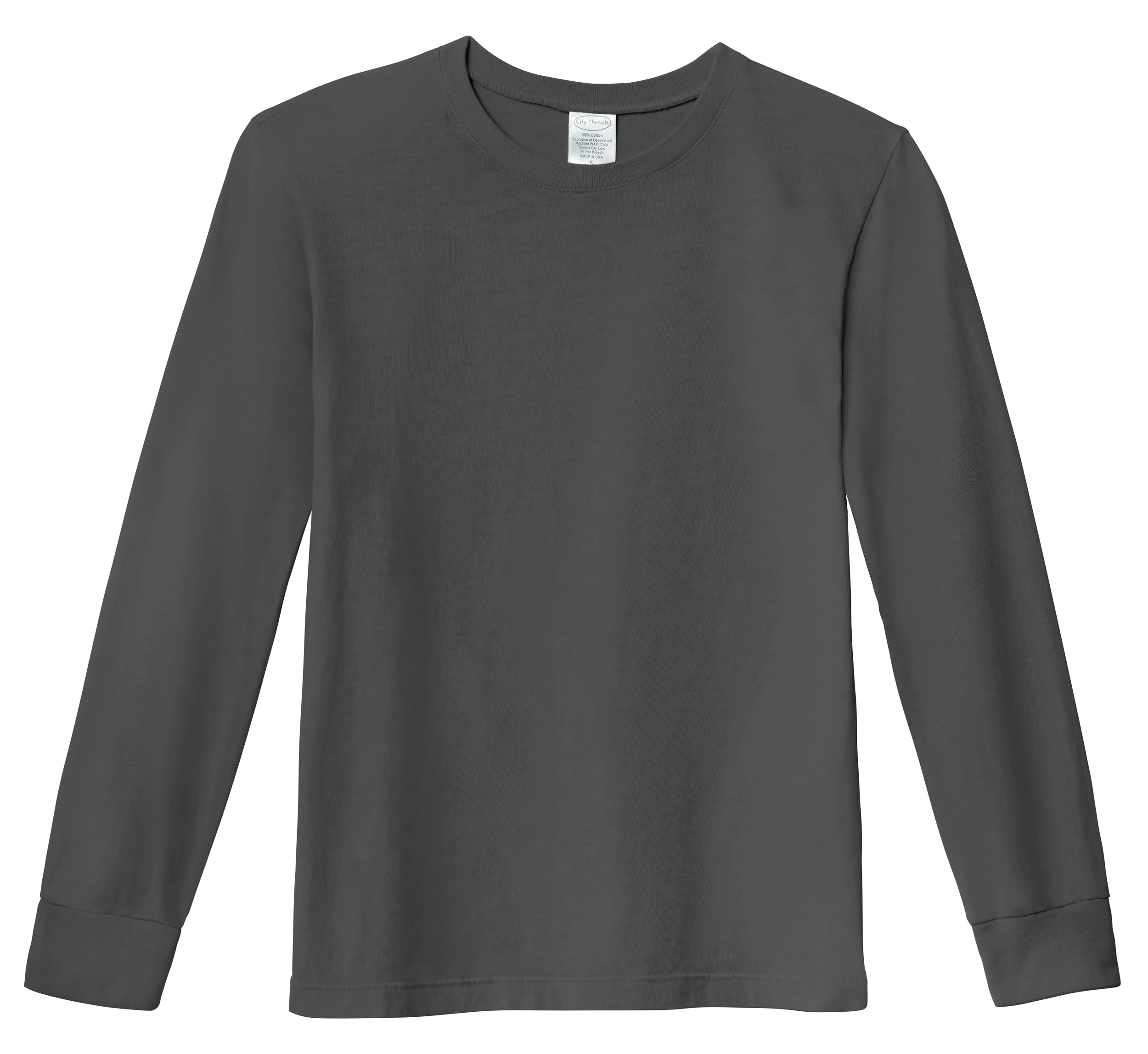 Boys Soft 100% Cotton Medium-Weight Long Sleeve Tee With Cuffs| Charcoal - Remutear