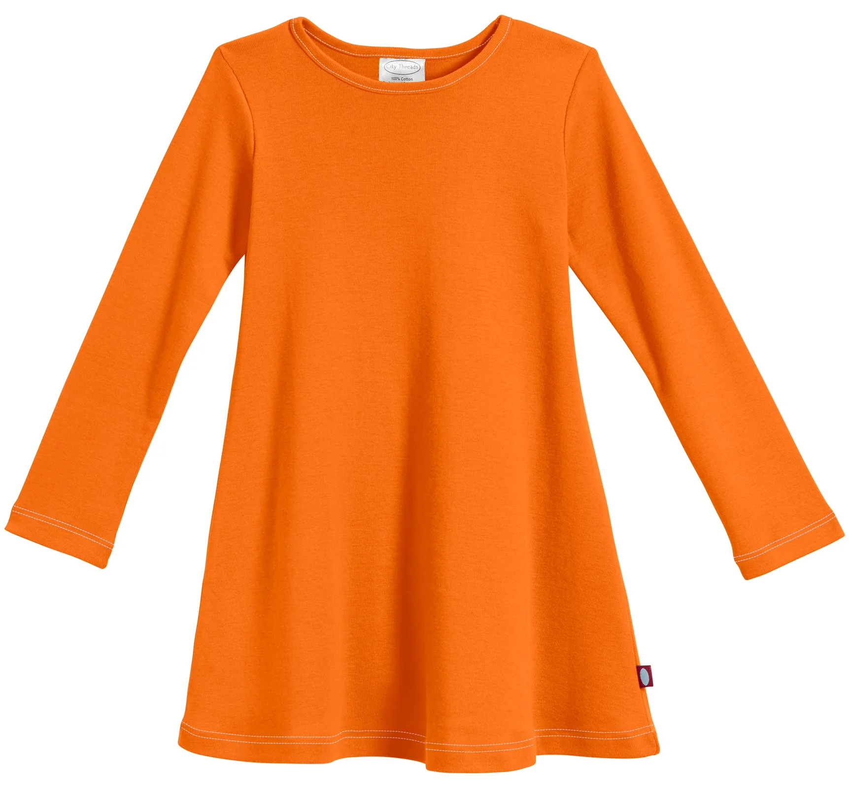 Girls Soft Cotton Long Sleeve Baby Rib Dress | Orange - Remutear
