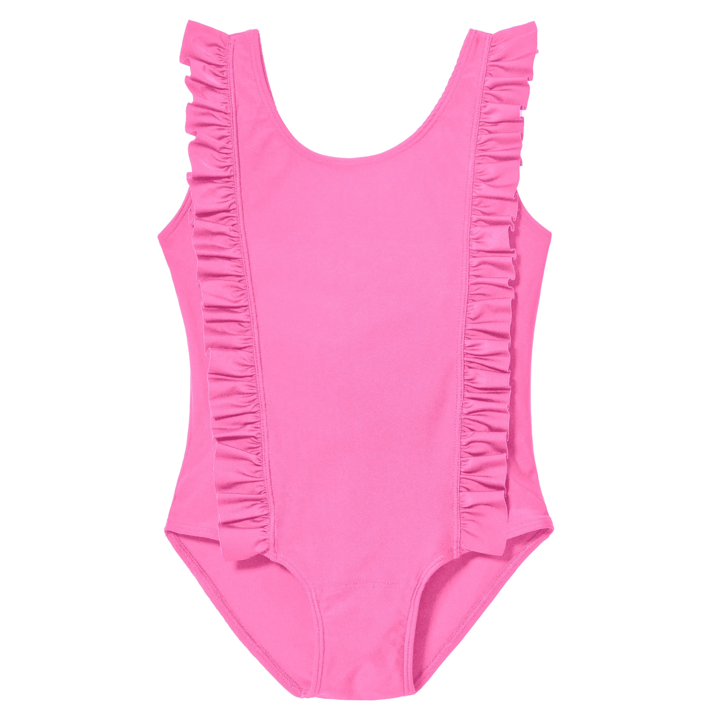 Girls UPF 50+ One-Piece Ruffle Front Swimsuit  | Medium Pink - Remutear