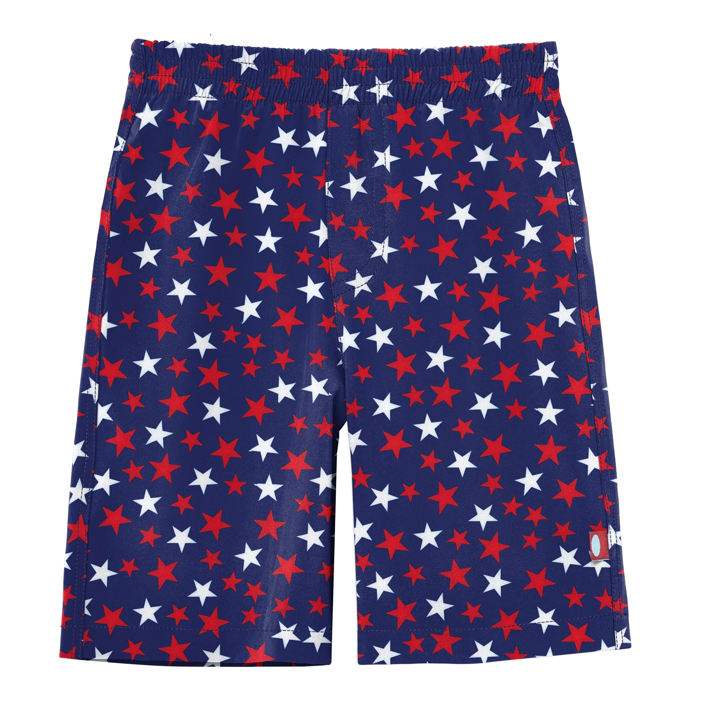 Boys UPF 50+ Recycled Polyester Soft Stretch Below the Knee Printed Swim Board Shorts  | USA Stars - Remutear
