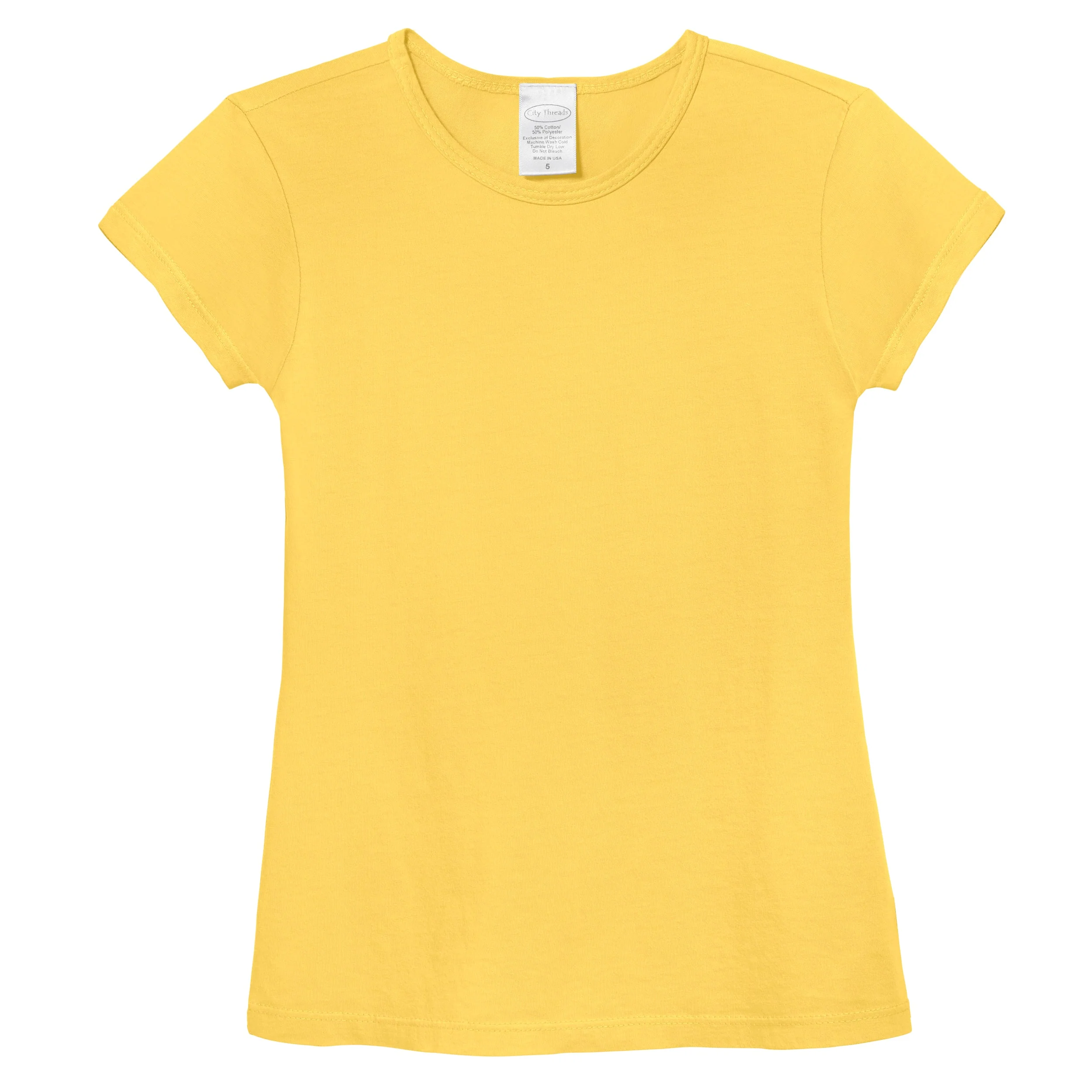 Girls Soft Organic Cotton Jersey Cap Sleeve Crew Tee | Yellow - Remutear