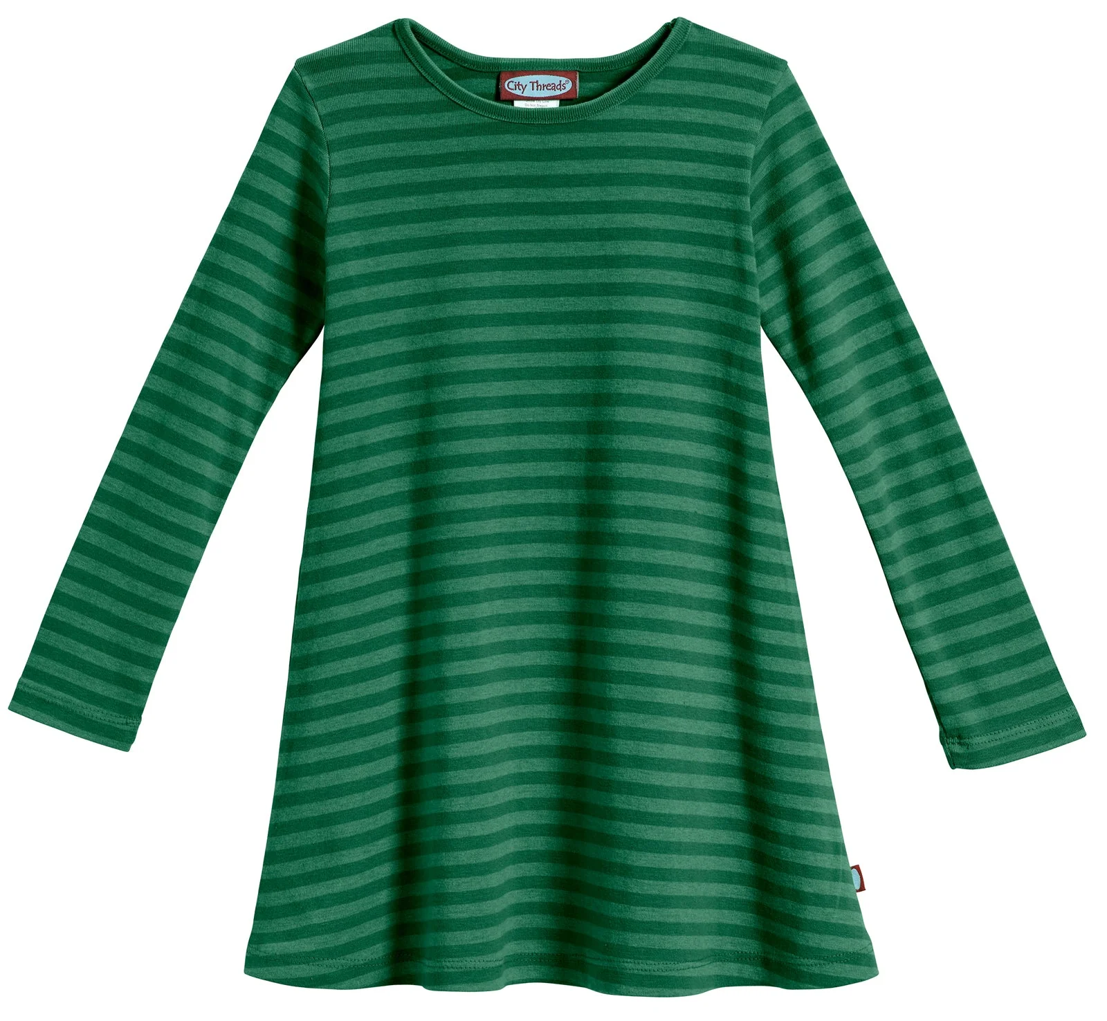Girls Soft Stripe Long Sleeve Dress | Forest Green - Remutear