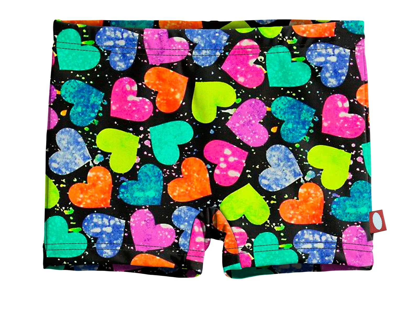 Girls UPF 50+ Printed Swim Boy Shorts  | Hearts Splatter - Remutear