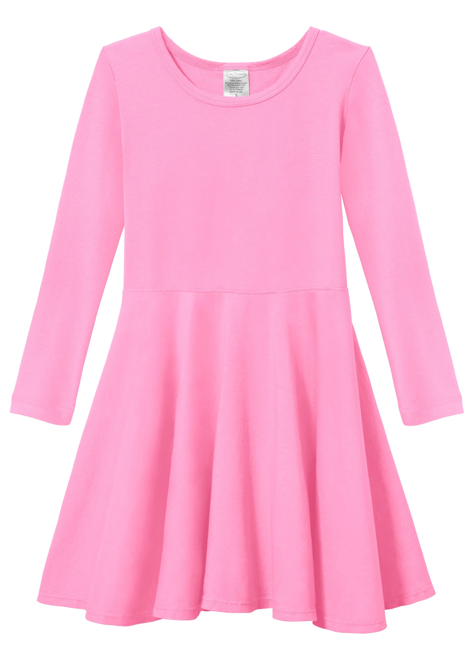 Girls Soft Cotton Jersey Long Sleeve Twirly Dress | Medium Pink - Remutear