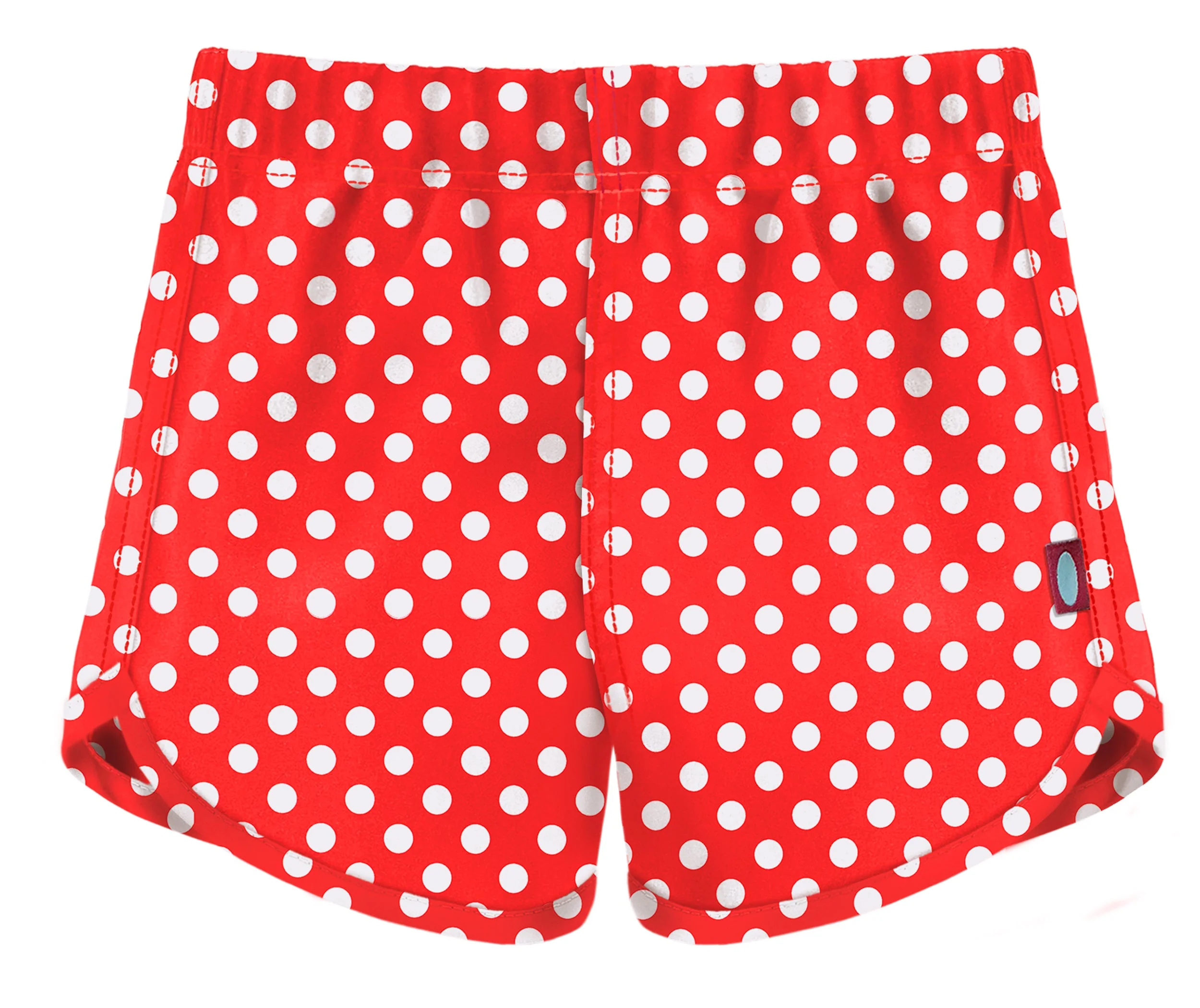 Girls UPF 50+ Recycled Poly Printed Swim Trunks | Pokadots Red - Remutear
