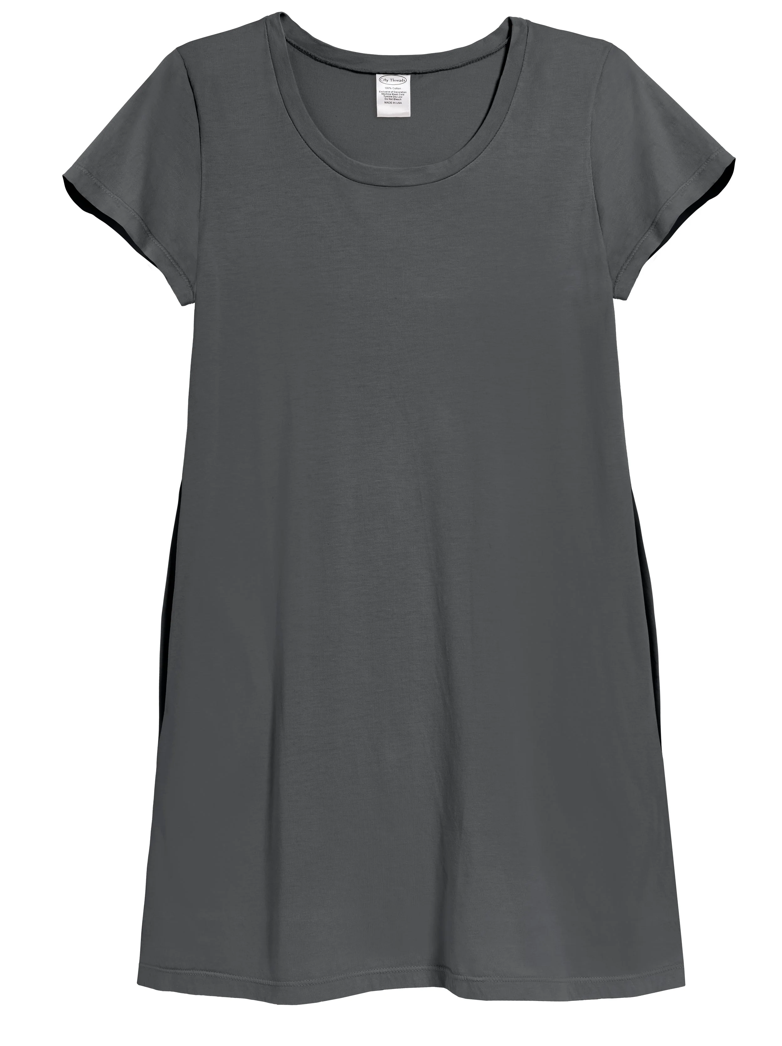 Women's Soft Supima Cotton Easy Cover-Up T-Shirt Pocket Dress | Charcoal - Remutear
