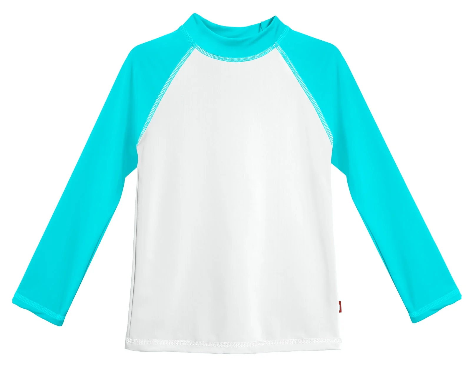 Girls UPF 50+ Color Block Long Sleeve Rashguard | White with Turquoise - Remutear