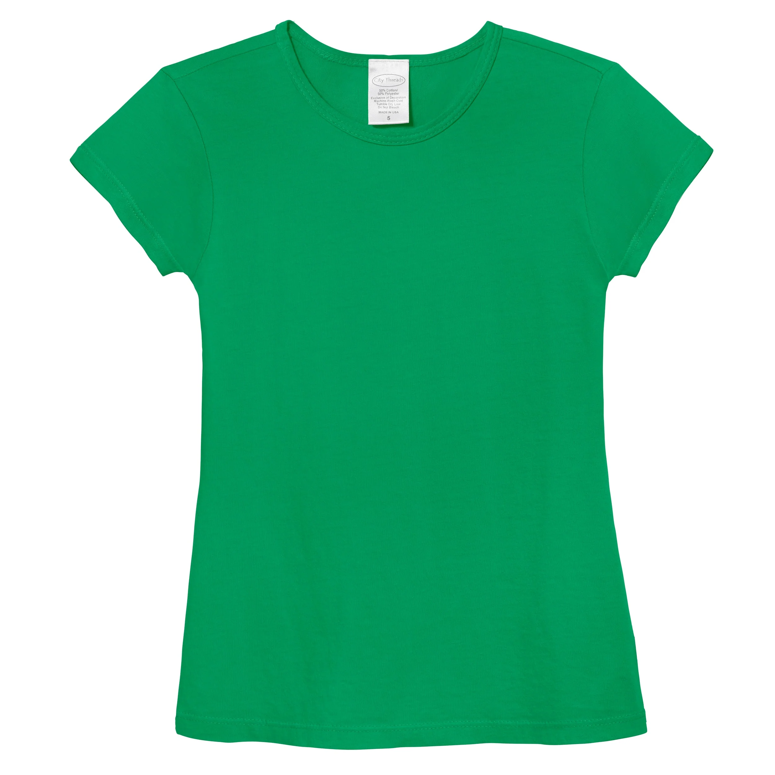 Girls Soft Cotton Jersey Cap Sleeve Crew Tee | Elf Green - Remutear