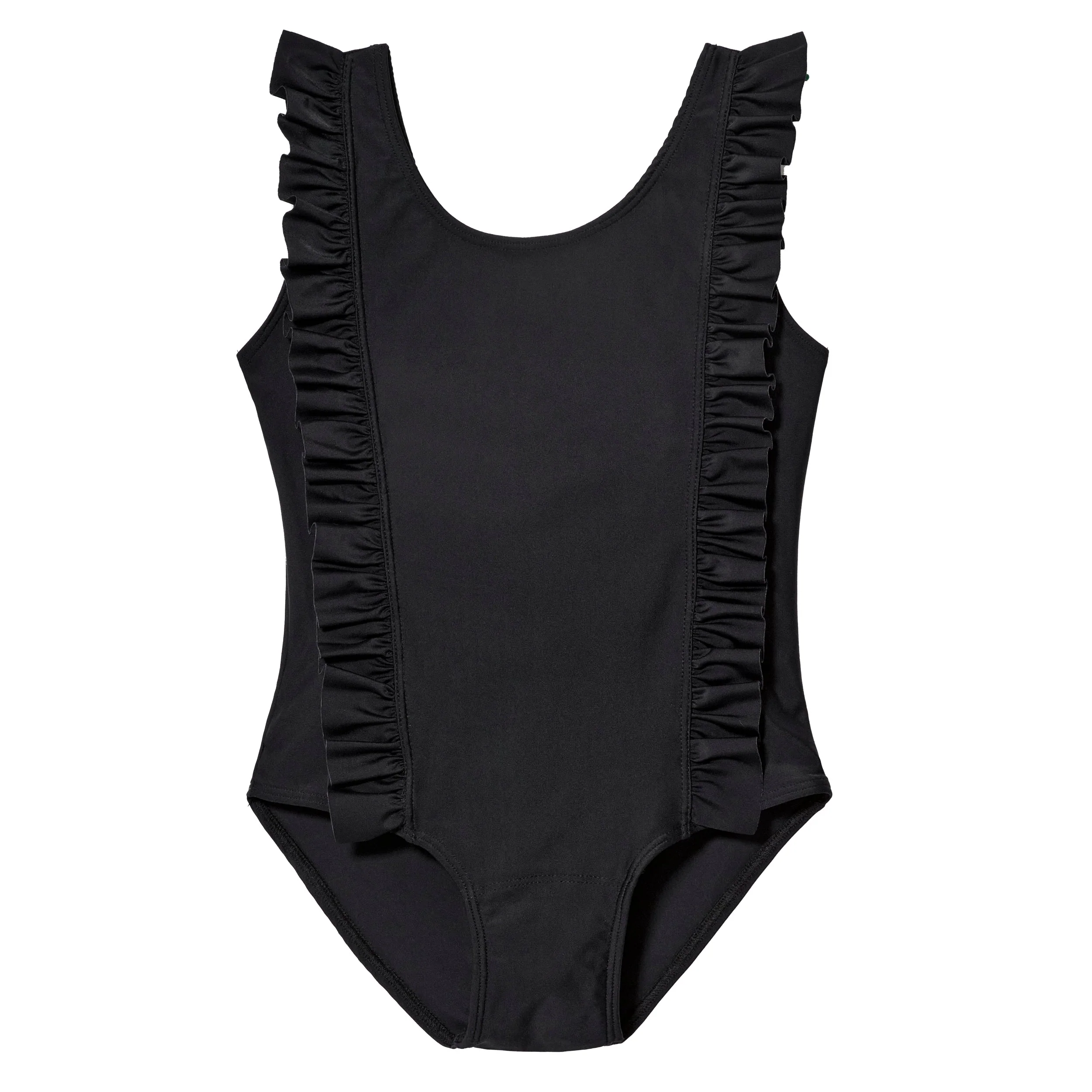 Girls UPF 50+ One-Piece Ruffle Front Swimsuit  | Black - Remutear