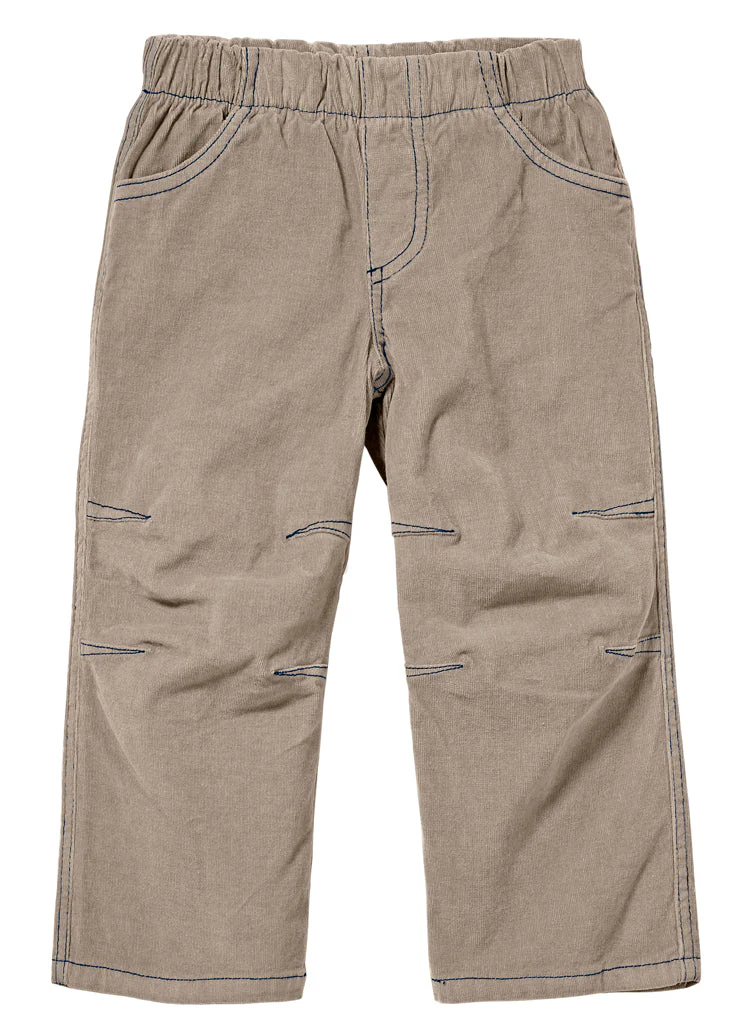 Soft Stretch Cord Pants With Knee Articulation - Contrast Stitch | Khaki Brown - Remutear