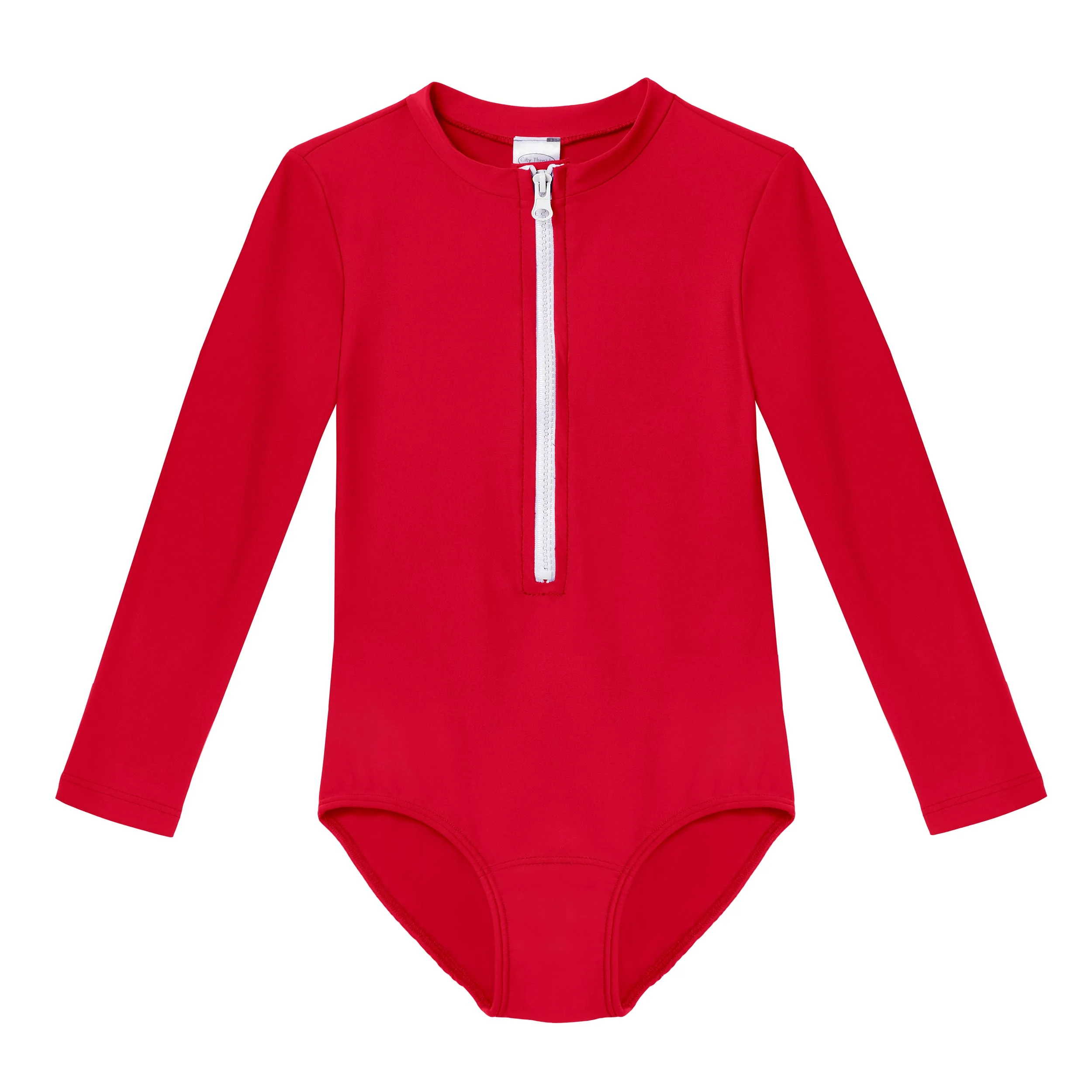 Girls UPF 50+ One-Piece Long Sleeve Swimsuit | Red - Remutear