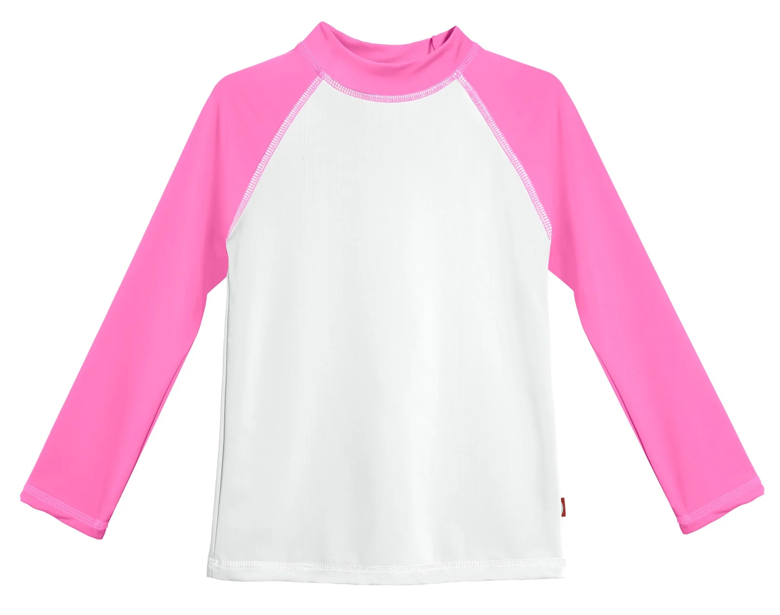 Girls UPF 50+ Color Block Long Sleeve Rashguard | White with Medium Pink - Remutear