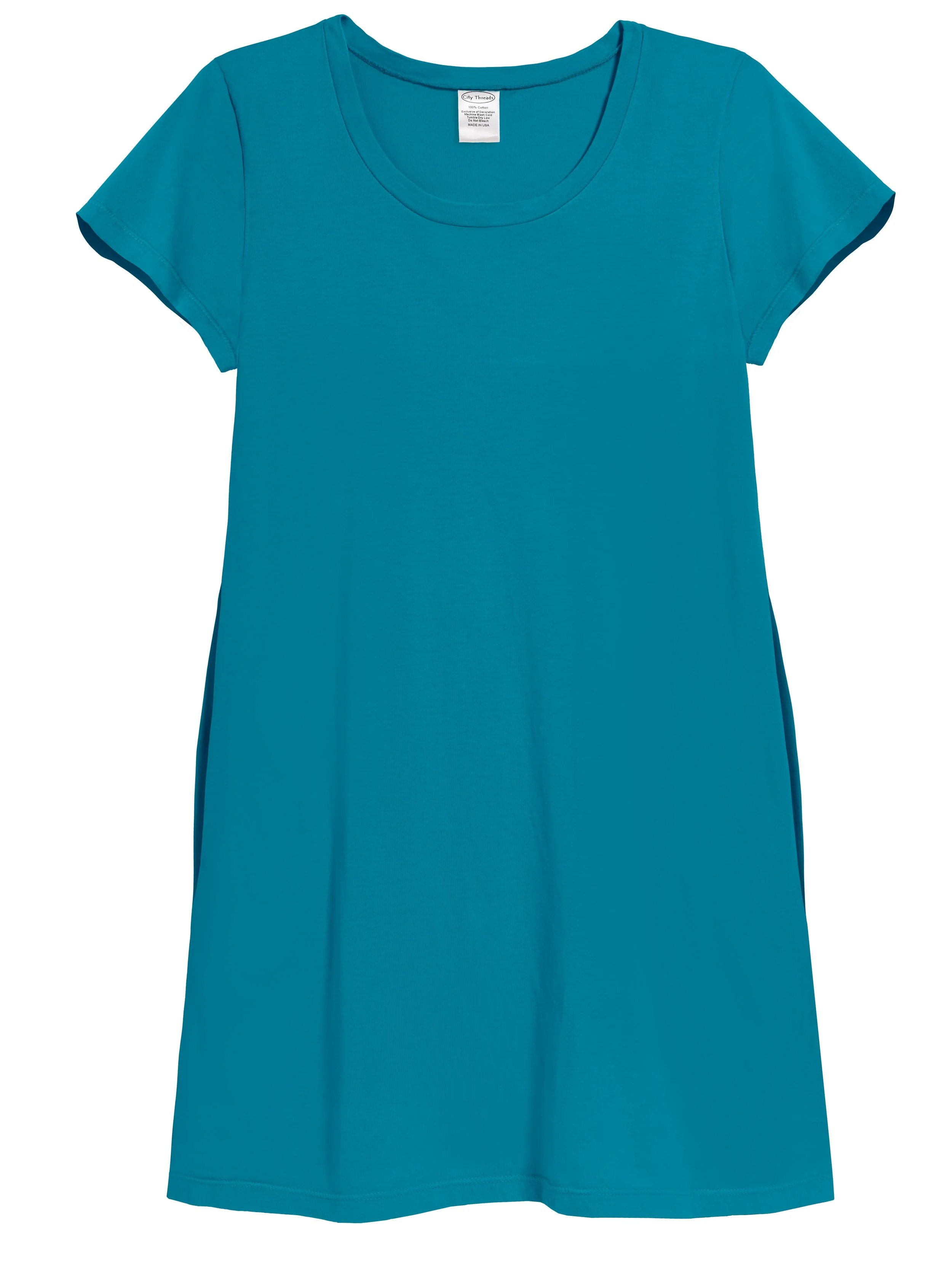 Women's Soft Supima Cotton Easy Cover-Up T-Shirt Pocket Dress | Teal - Remutear