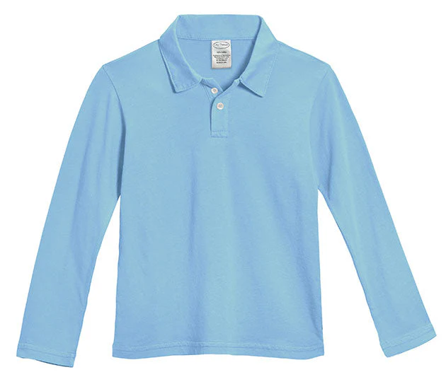 Boys Soft Cotton Jersey 2-Button Long Sleeve Polo Shirt | Bright Light Blue - Remutear