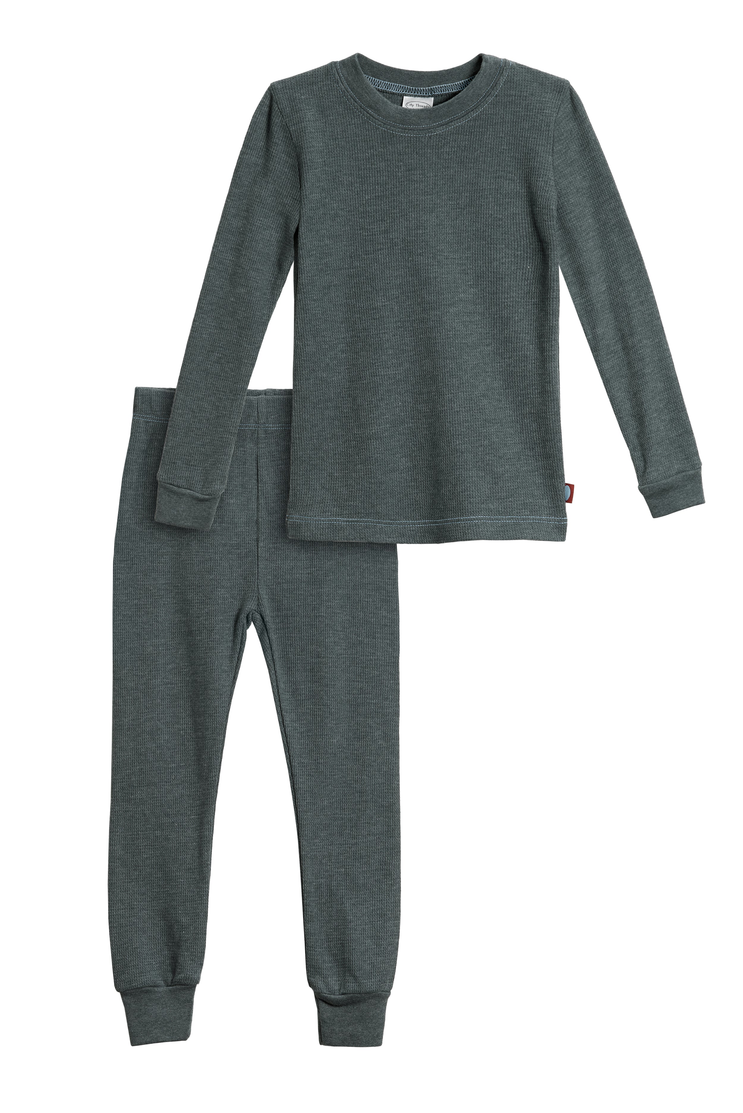 Boys Soft & Cozy Thermal 2-Piece Long Johns | Charcoal w- Baby Blue Stitch - Remutear