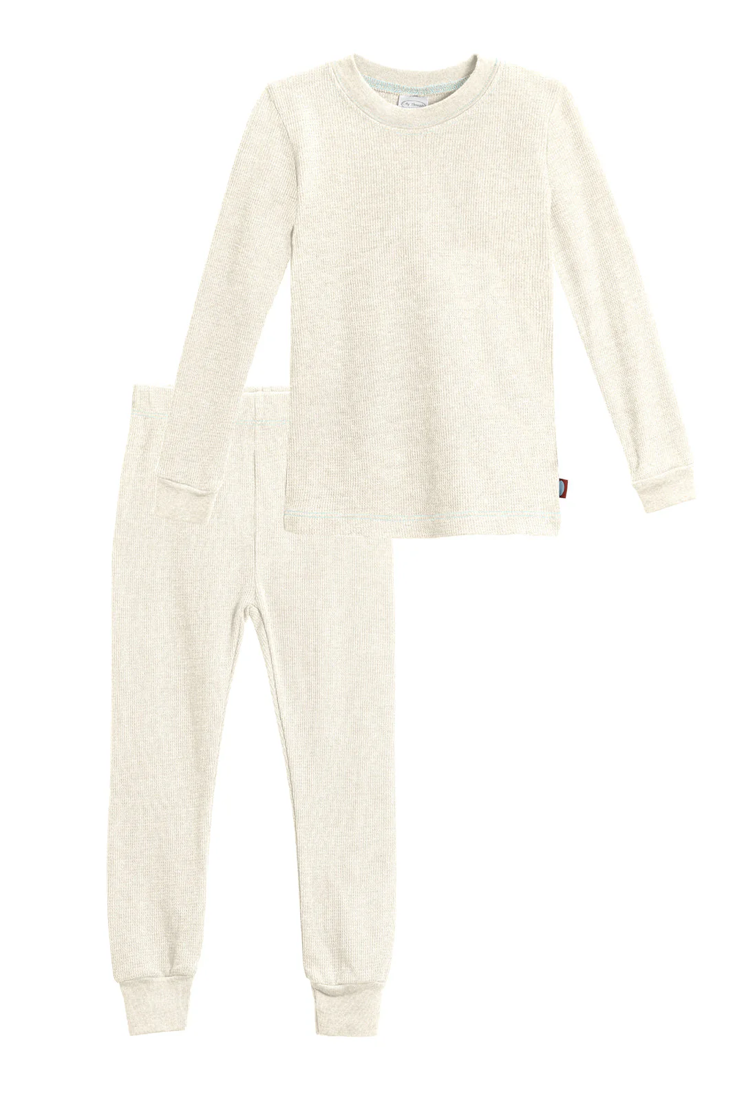 Boys Soft & Cozy Thermal 2-Piece Long Johns | Oatmeal w- Baby Blue Stitch - Remutear