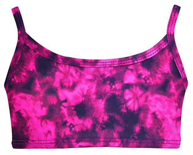 Girls UPF 50+ Printed Bikini Swim Top  | Fuchsia Black Tie Dye - Remutear